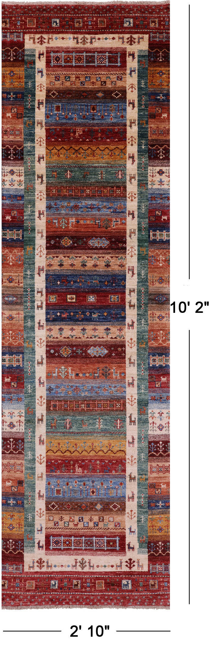 Tribal Persian Gabbeh Hand Knotted Wool Runner Rug - 2' 10" X 10' 2" - Golden Nile