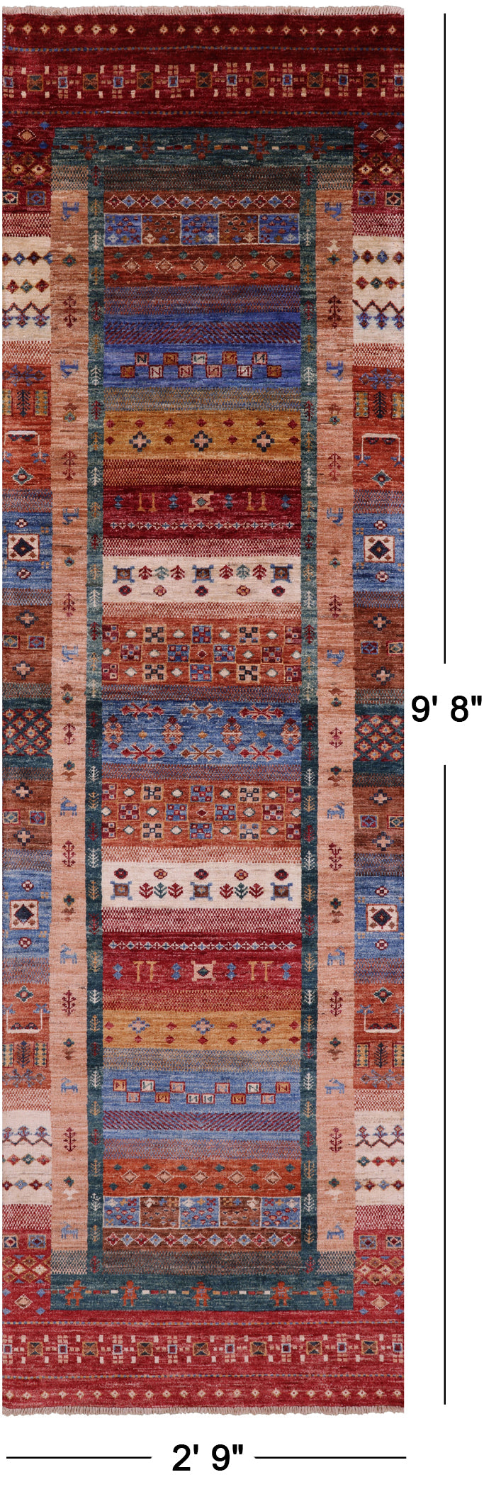 Tribal Persian Gabbeh Hand Knotted Wool Runner Rug - 2' 9" X 9' 8" - Golden Nile