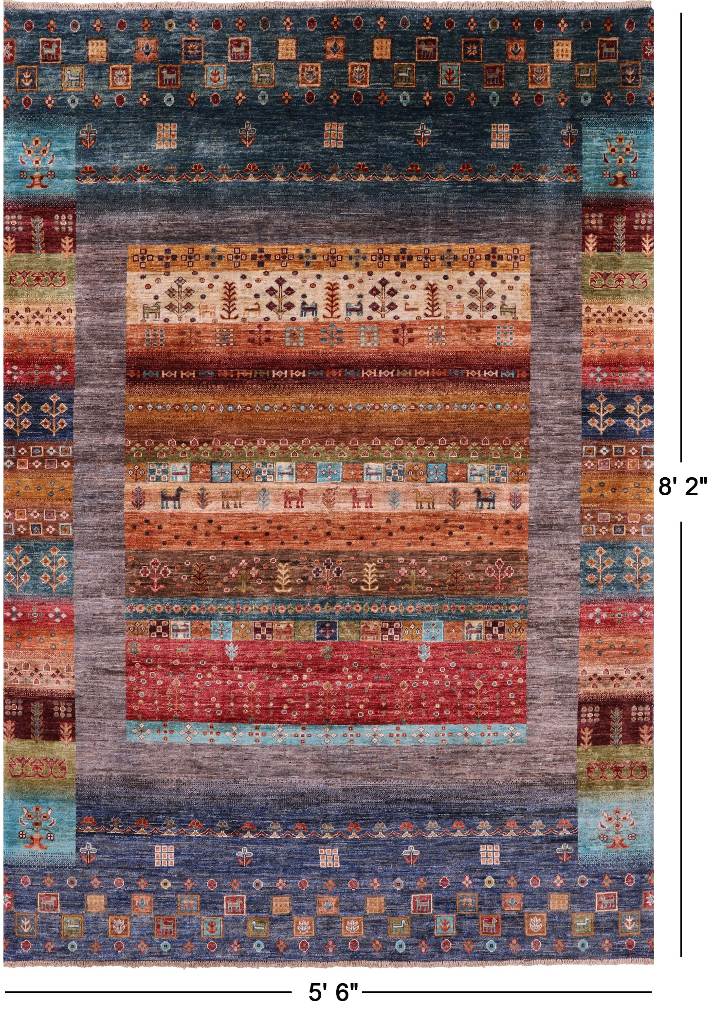 Tribal Persian Gabbeh Handmade Wool Rug - 5' 6" X 8' 2" - Golden Nile