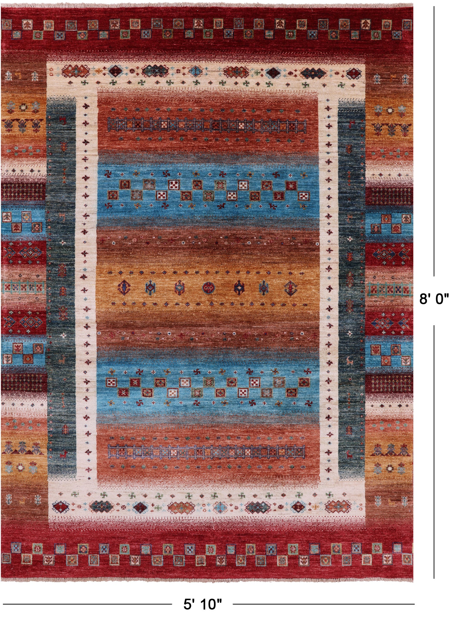 Tribal Persian Gabbeh Hand Knotted Wool Rug - 5' 10" X 8' 0" - Golden Nile