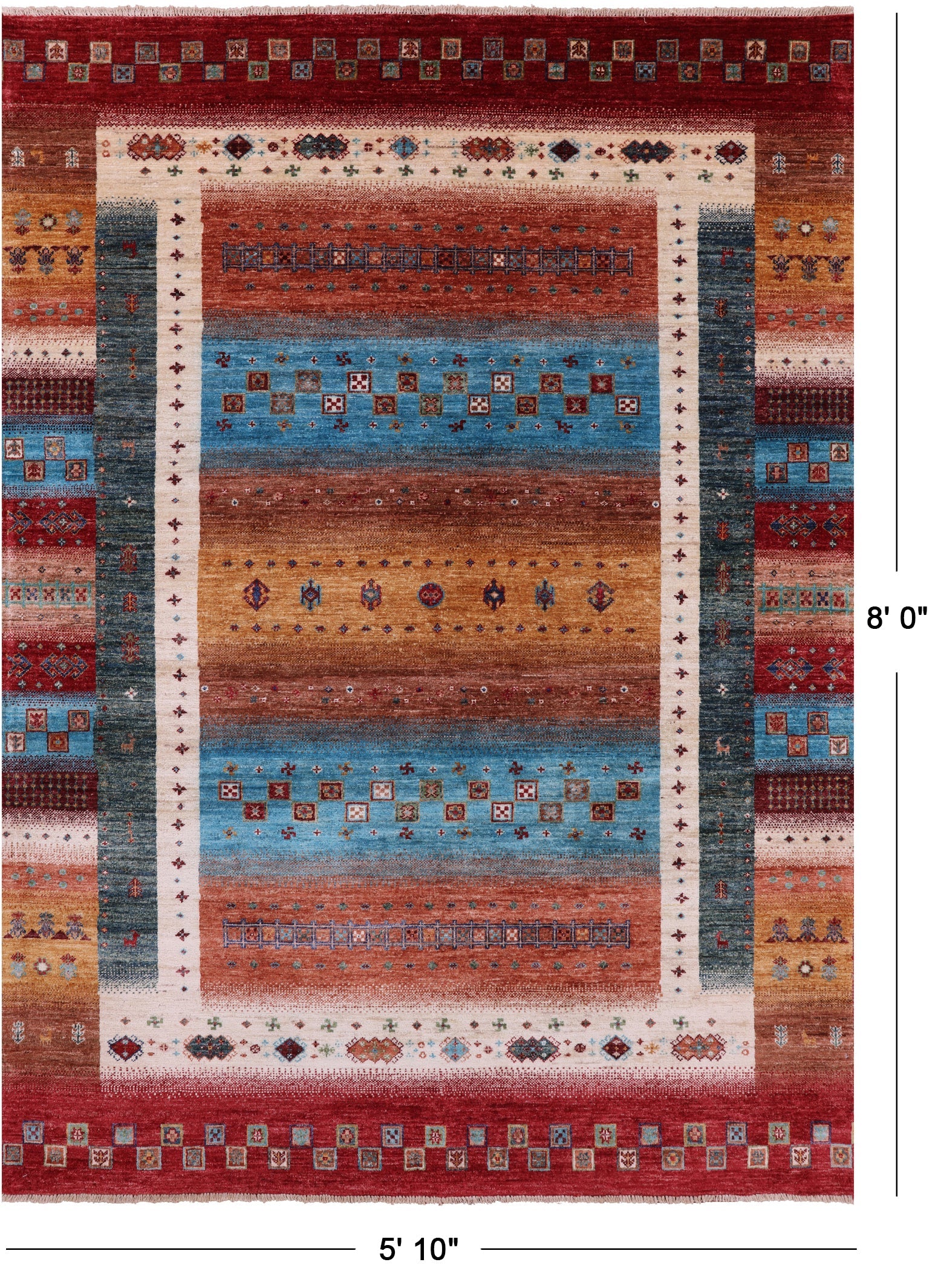Tribal Persian Gabbeh Hand Knotted Wool Rug - 5' 10" X 8' 0" - Golden Nile