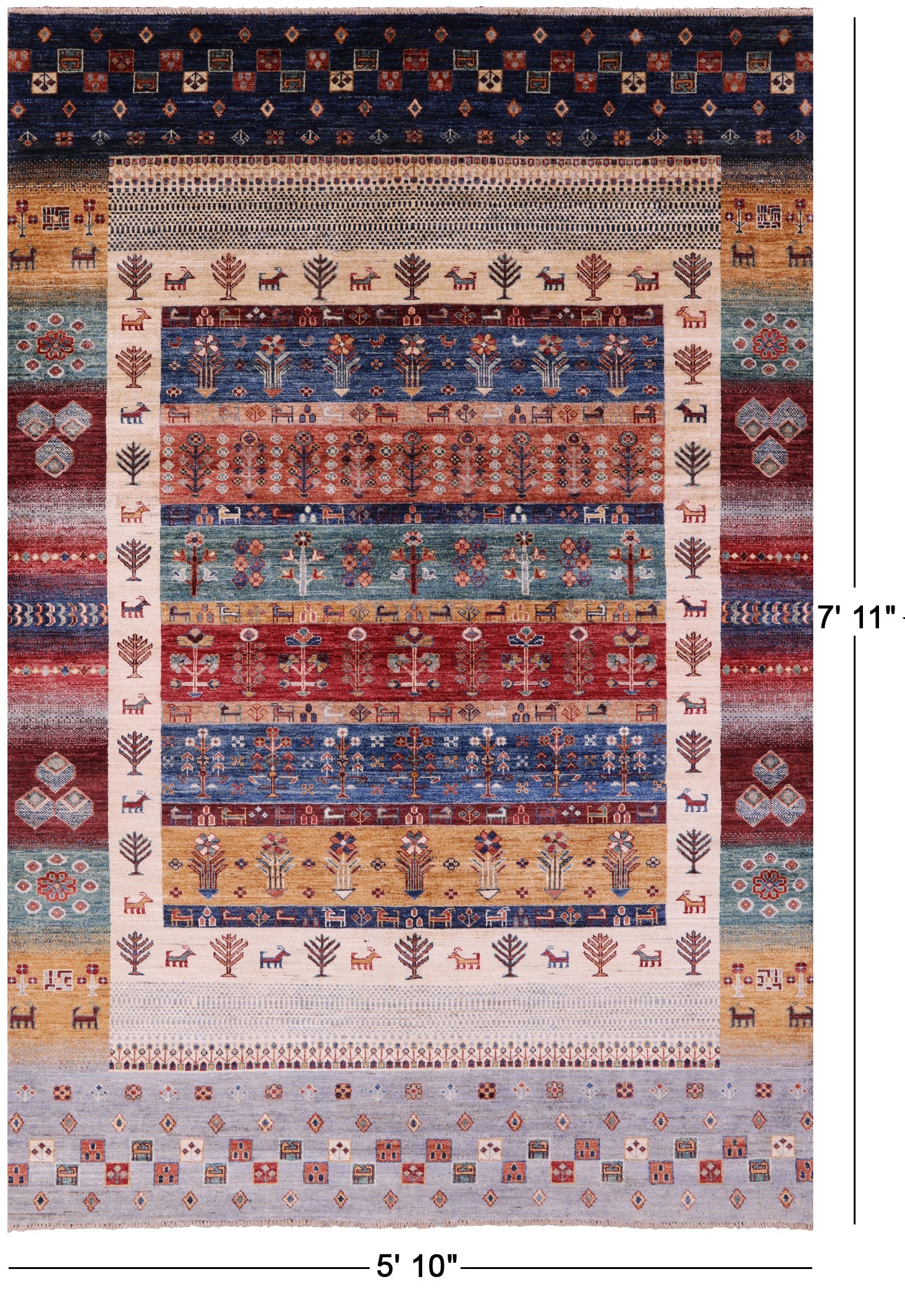 Tribal Persian Gabbeh Hand Knotted Wool Rug - 5' 10" X 7' 11" - Golden Nile