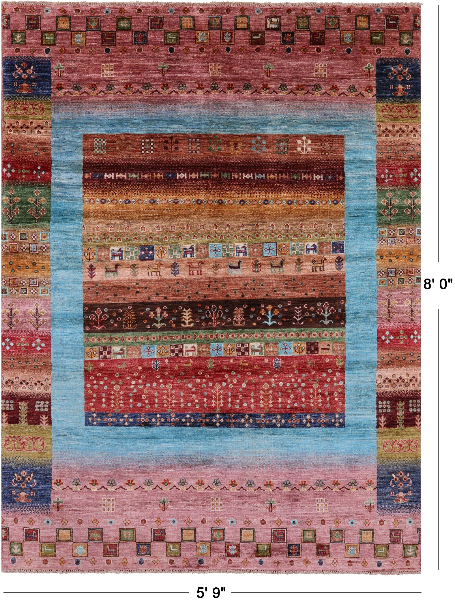 Tribal Persian Gabbeh Handmade Wool Rug - 5' 9" X 8' 0" - Golden Nile