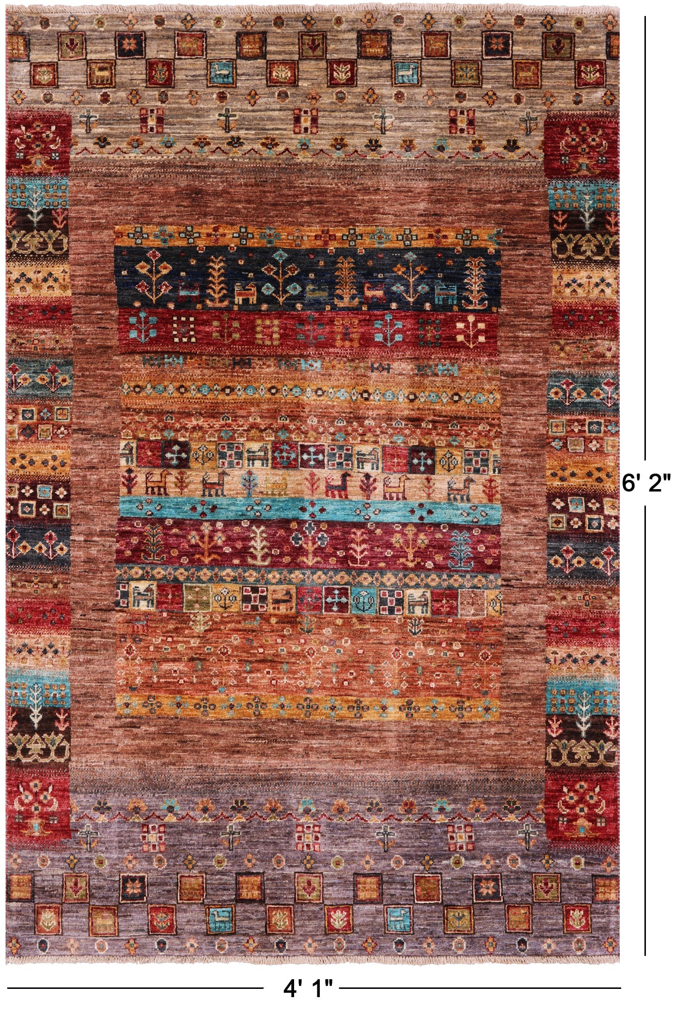 Tribal Persian Gabbeh Hand Knotted Wool Rug - 4' 1" X 6' 2" - Golden Nile