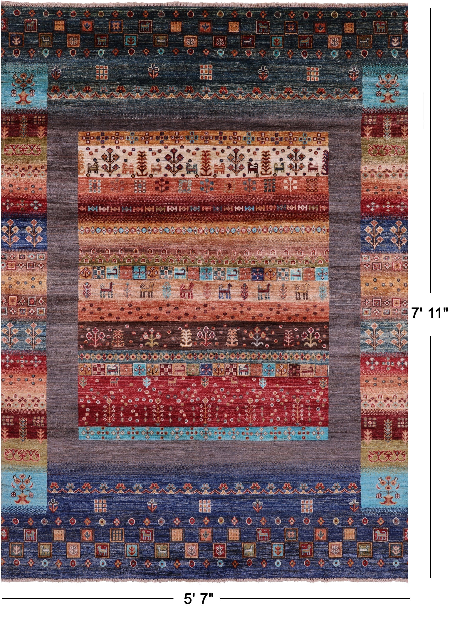 Tribal Persian Gabbeh Hand Knotted Wool Rug - 5' 7" X 7' 11" - Golden Nile
