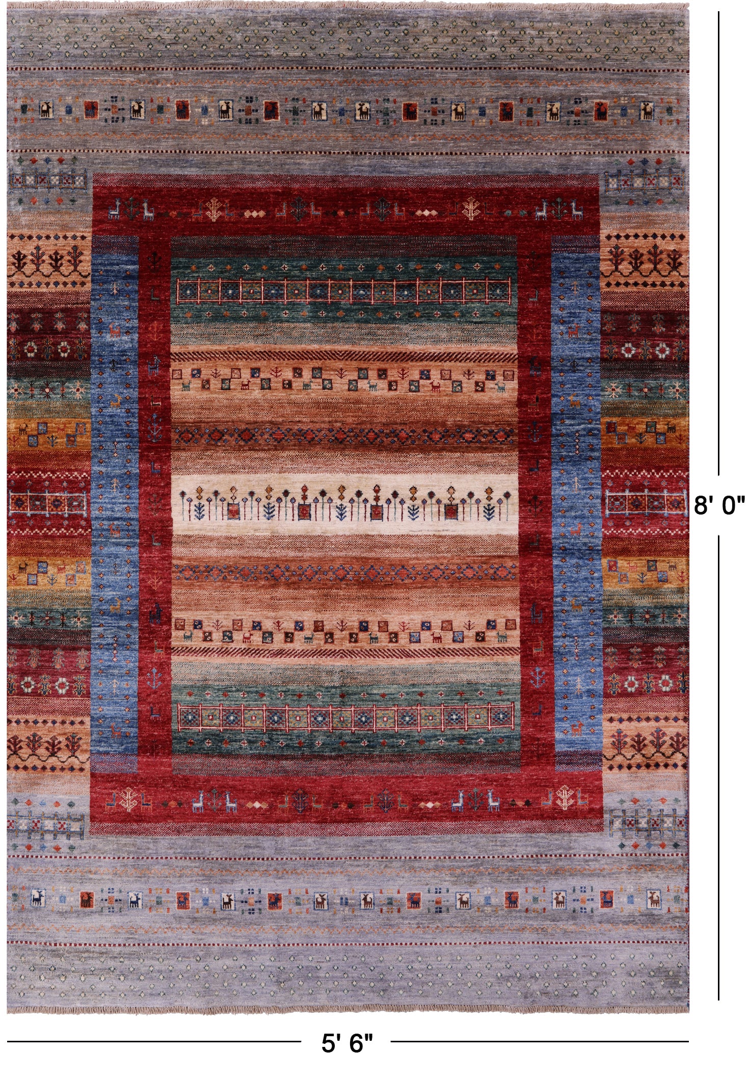 Tribal Persian Gabbeh Hand Knotted Wool Rug - 5' 6" X 8' 0" - Golden Nile