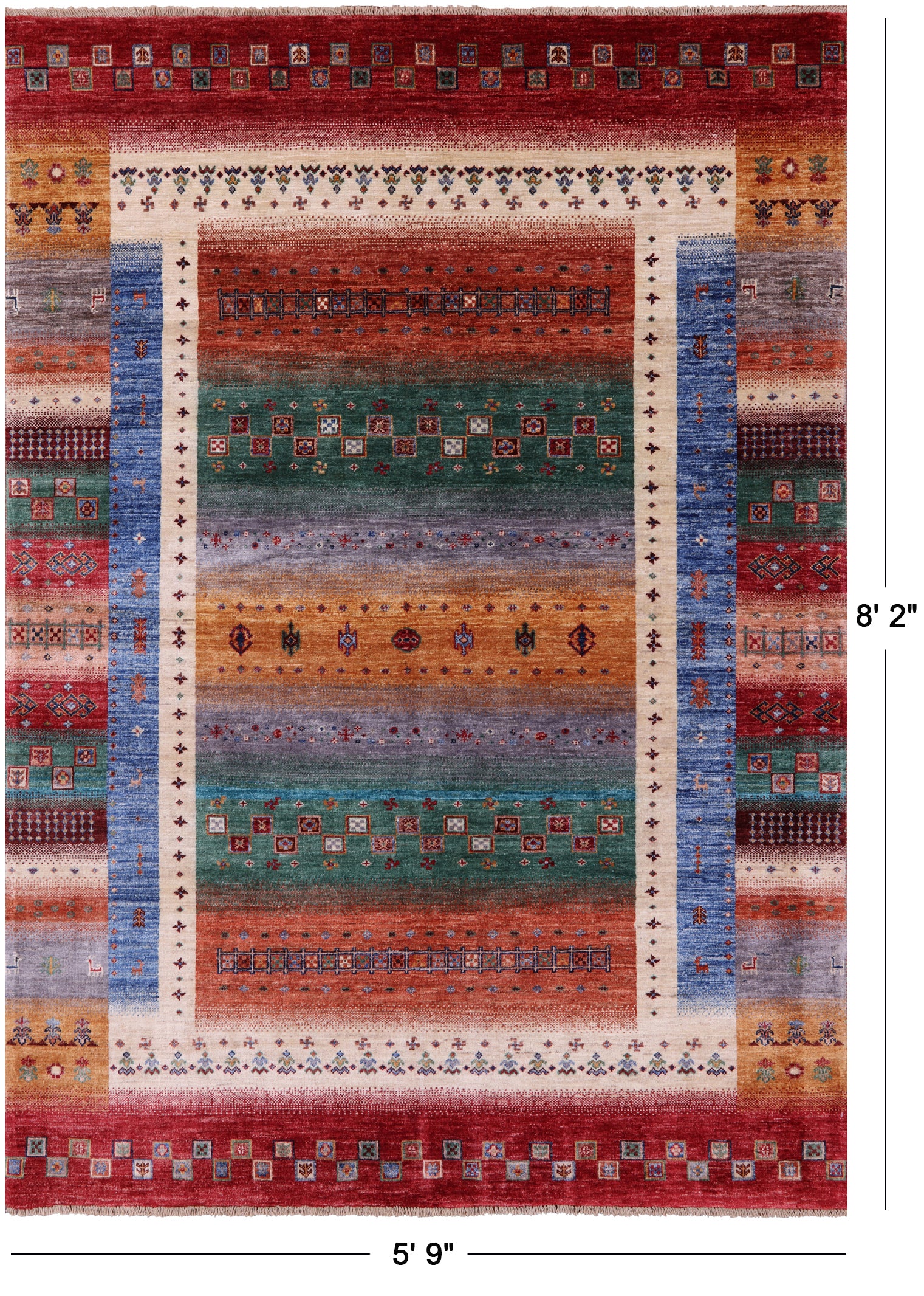 Tribal Persian Gabbeh Hand Knotted Wool Rug - 5' 9" X 8' 2" - Golden Nile