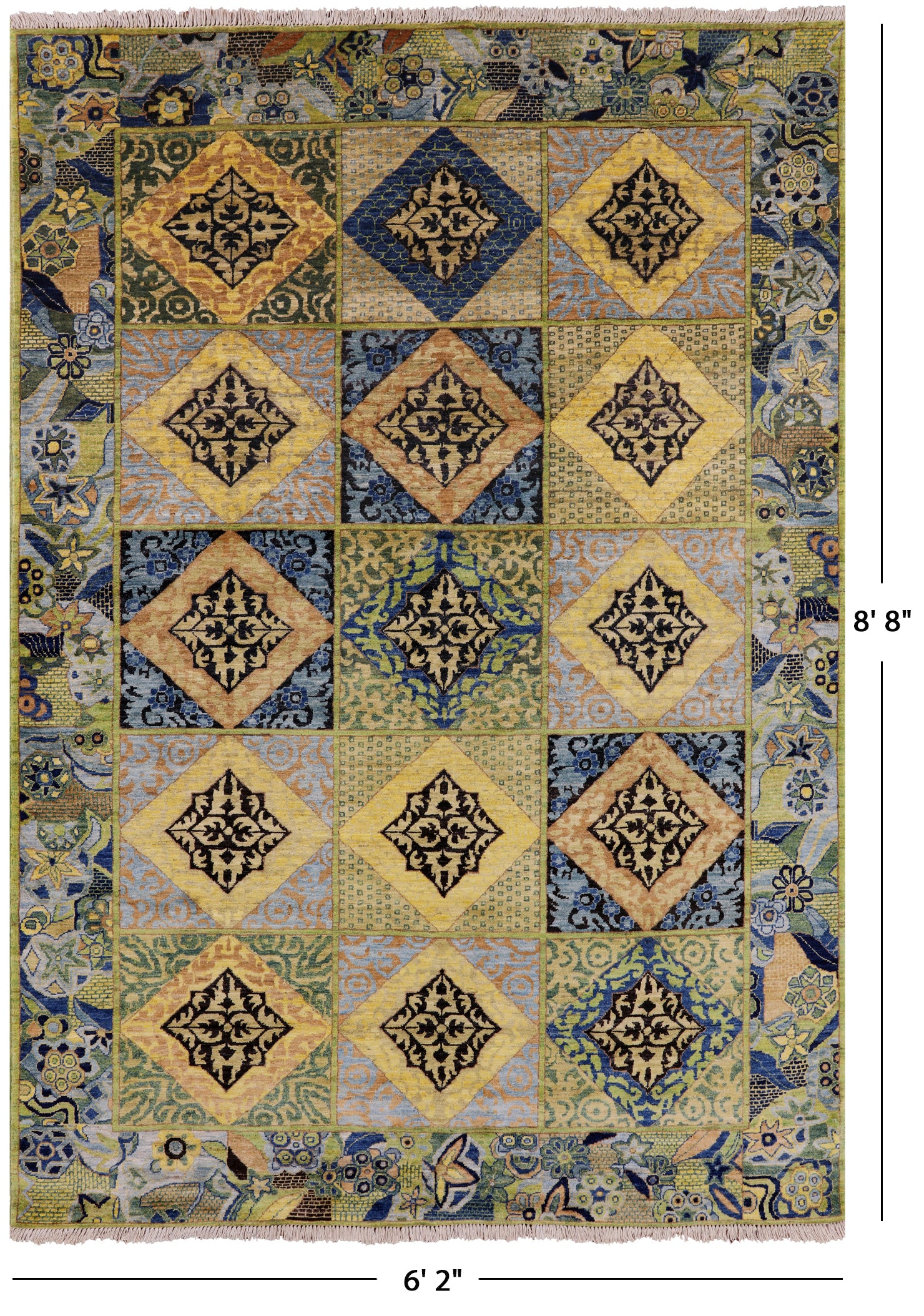 William Morris Hand Knotted Wool Area Rug - 6' 2" X 8' 8" - Golden Nile