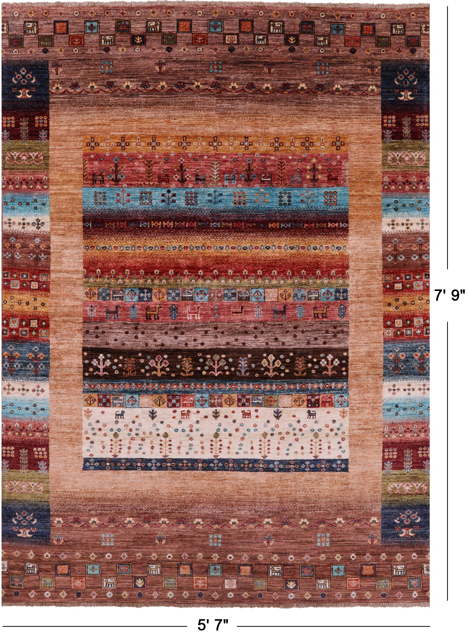 Tribal Persian Gabbeh Hand Knotted Wool Rug - 5' 7" X 7' 9" - Golden Nile