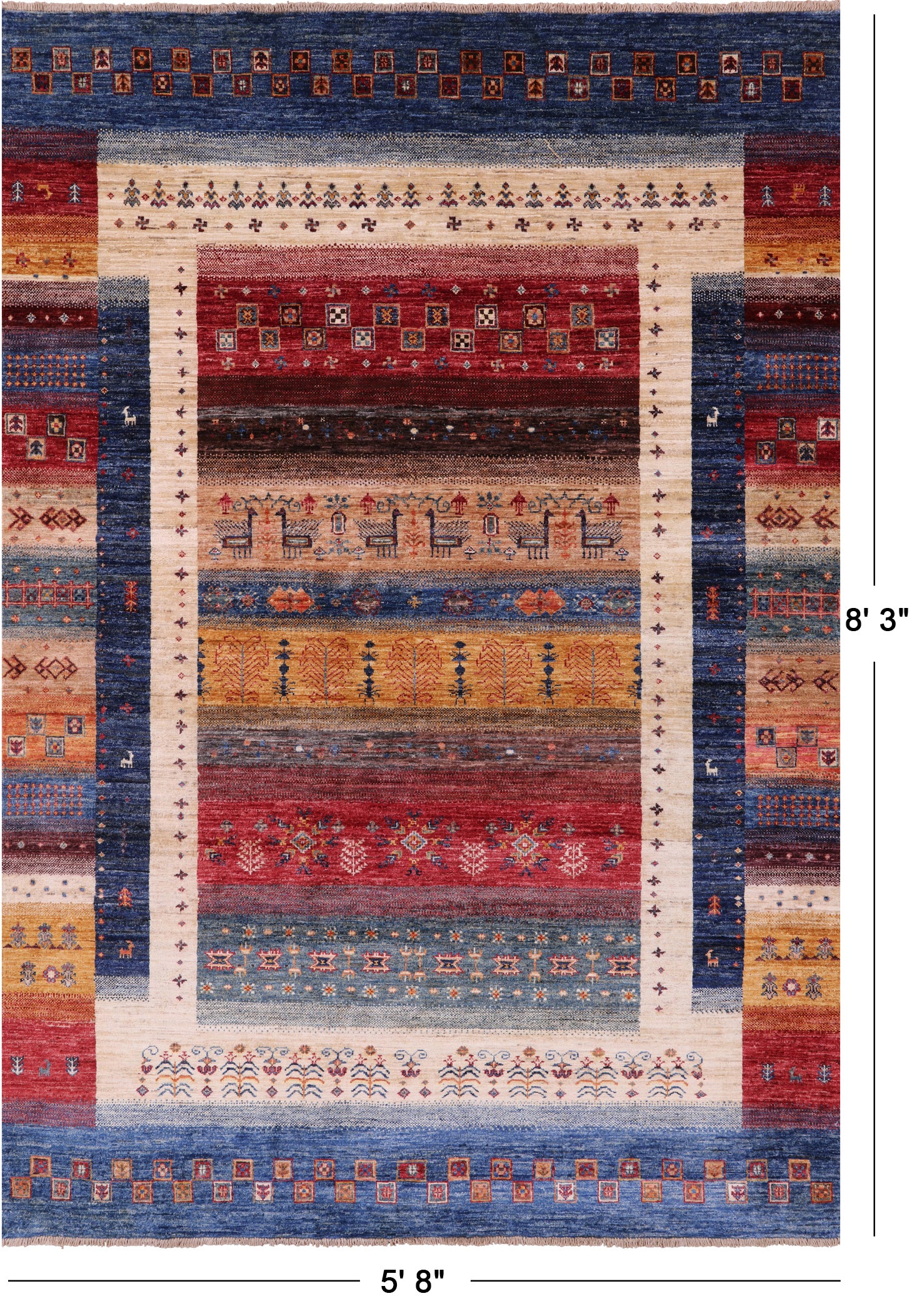 Tribal Persian Gabbeh Hand Knotted Wool Rug - 5' 8" X 8' 3" - Golden Nile