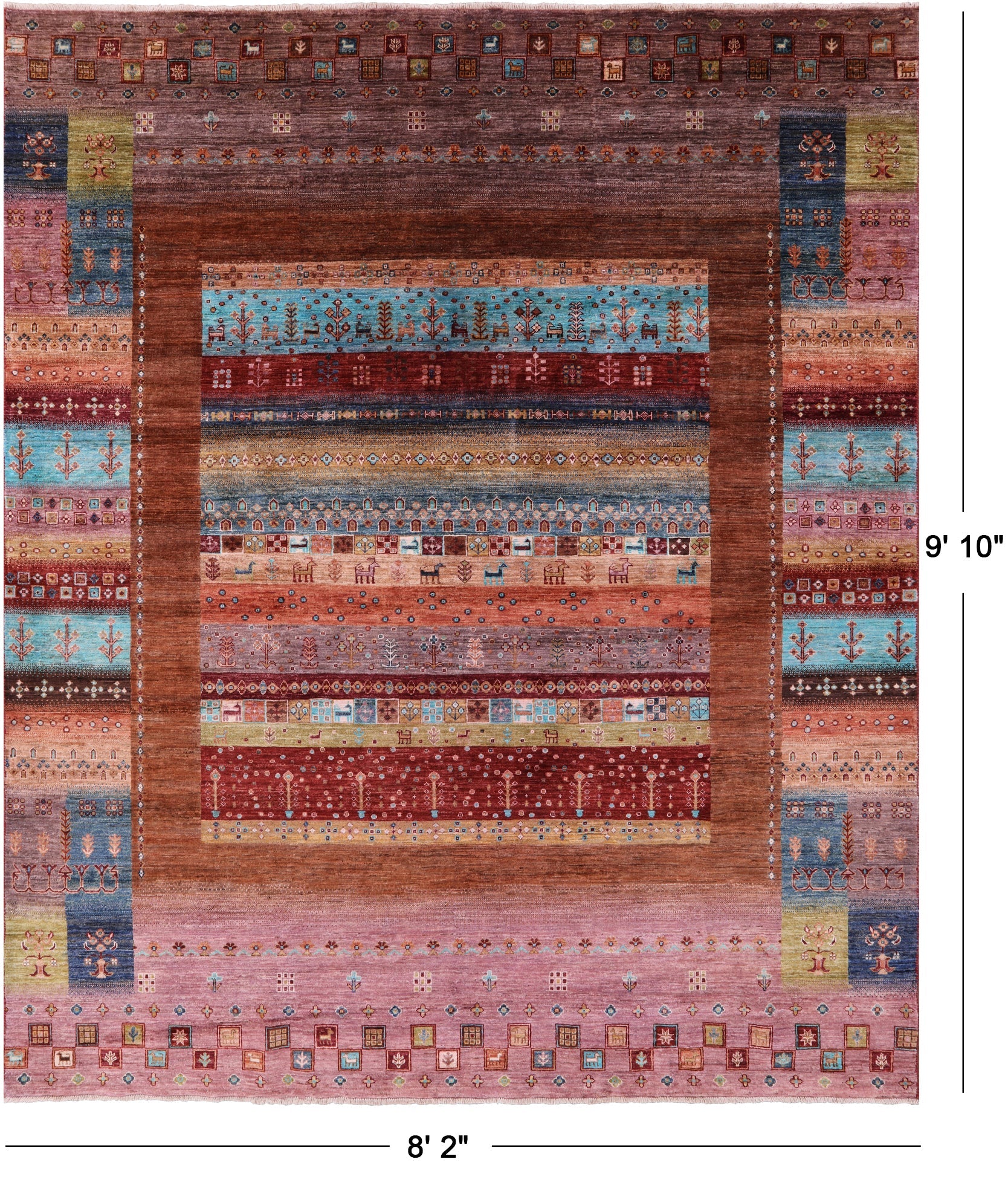 Tribal Persian Gabbeh Hand Knotted Wool Rug - 8' 2" X 9' 10" - Golden Nile