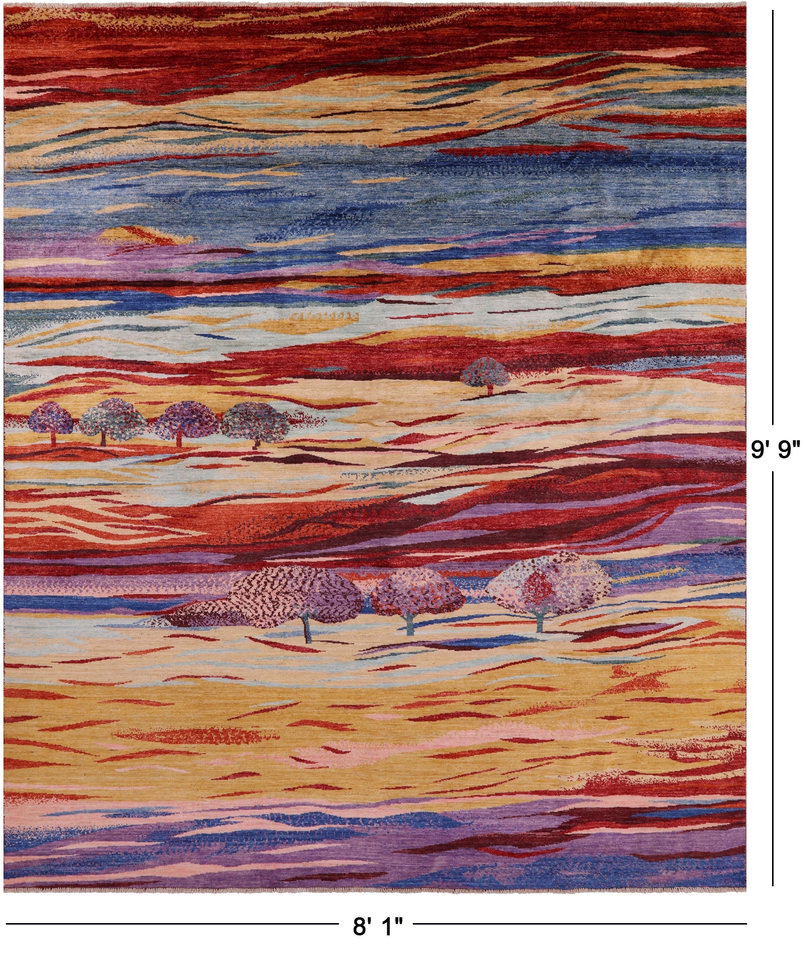 Persian Gabbeh Tribal Hand Knotted Wool Rug - 8' 1" X 9' 9" - Golden Nile