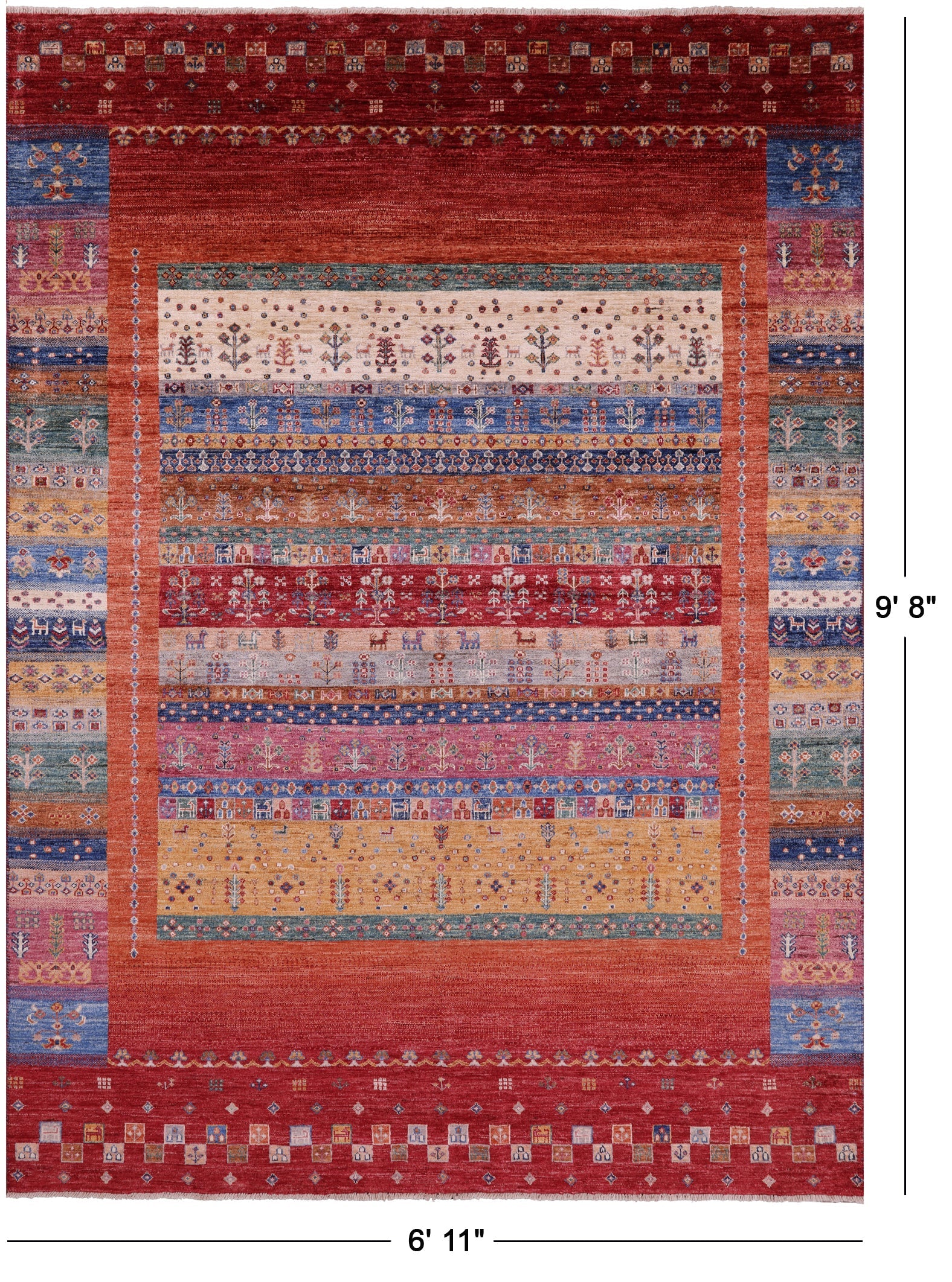 Persian Gabbeh Tribal Hand Knotted Wool Rug - 6' 11" X 9' 8" - Golden Nile