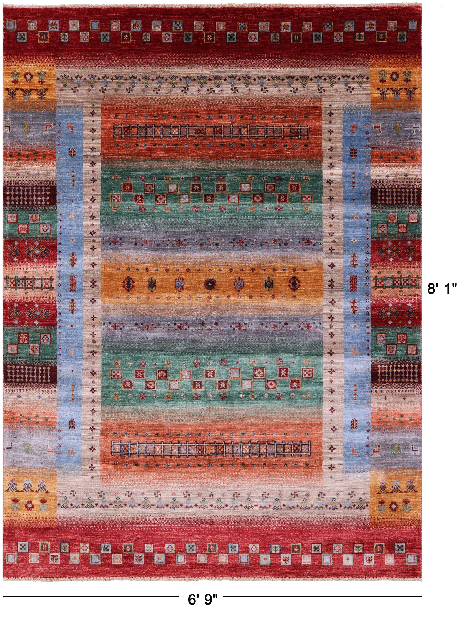 Persian Gabbeh Tribal Hand Knotted Wool Rug - 6' 9" X 8' 1" - Golden Nile