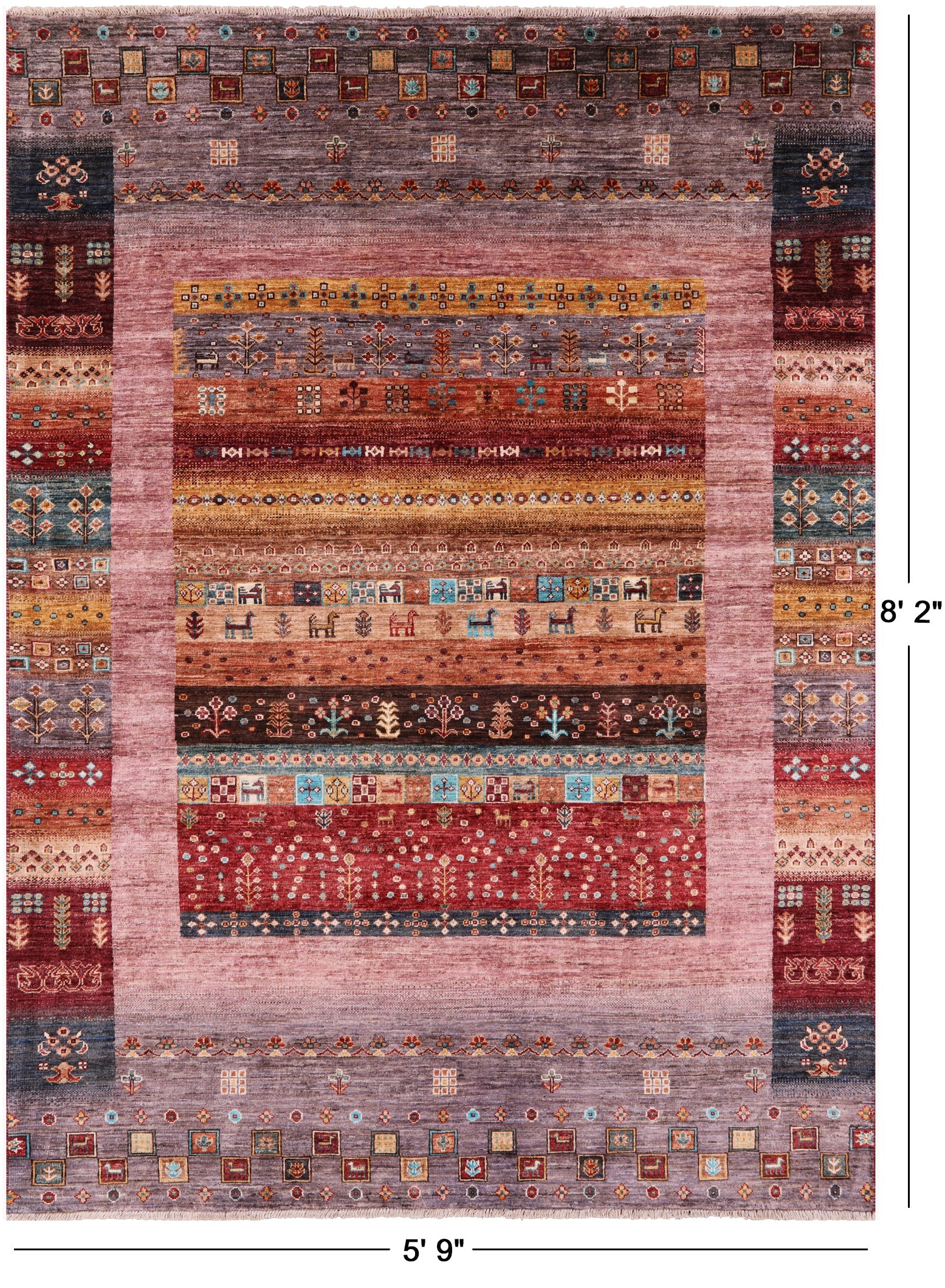 Tribal Persian Gabbeh Hand Knotted Wool Rug - 5' 9" X 8' 2" - Golden Nile