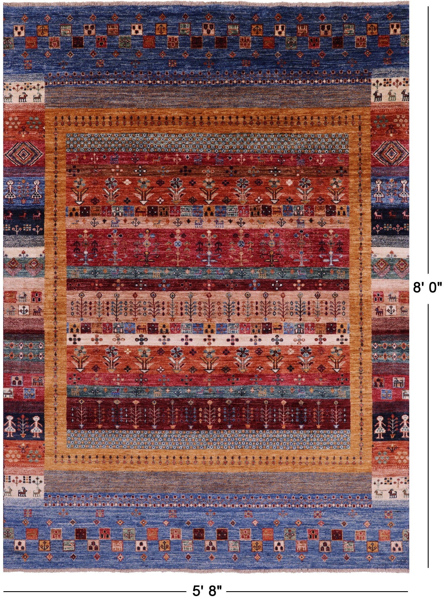 Tribal Persian Gabbeh Hand Knotted Wool Rug - 5' 8" X 8' 0" - Golden Nile