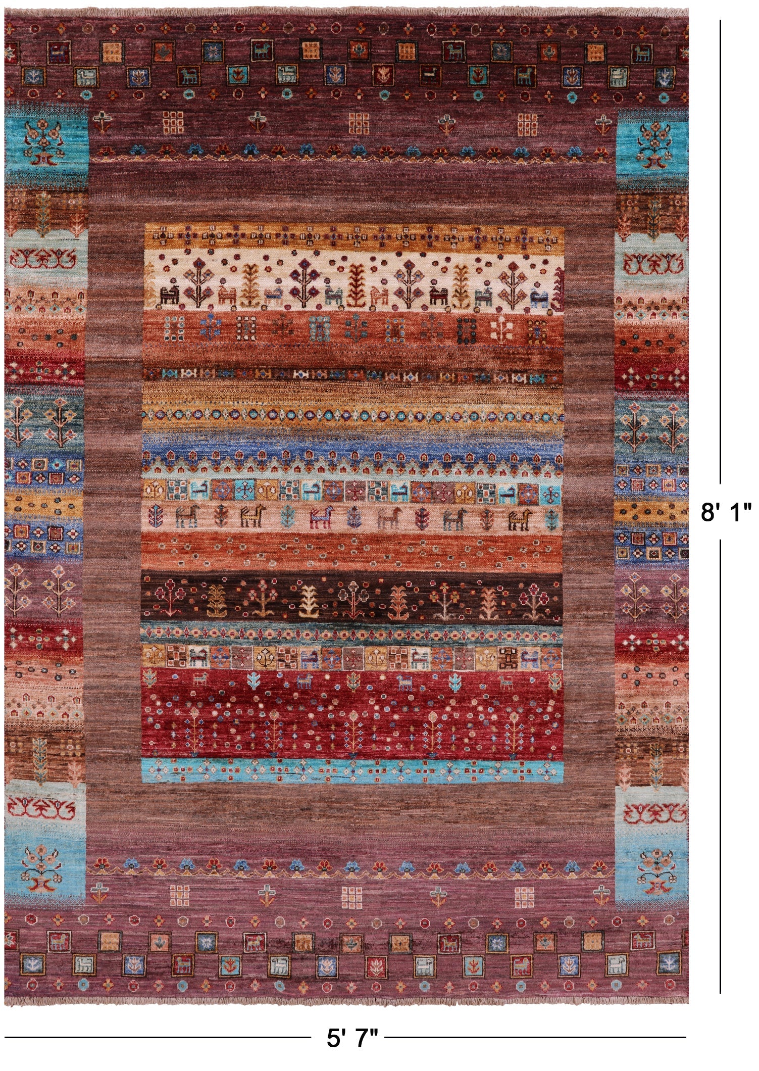 Tribal Persian Gabbeh Hand Knotted Wool Rug - 5' 7" X 8' 1" - Golden Nile