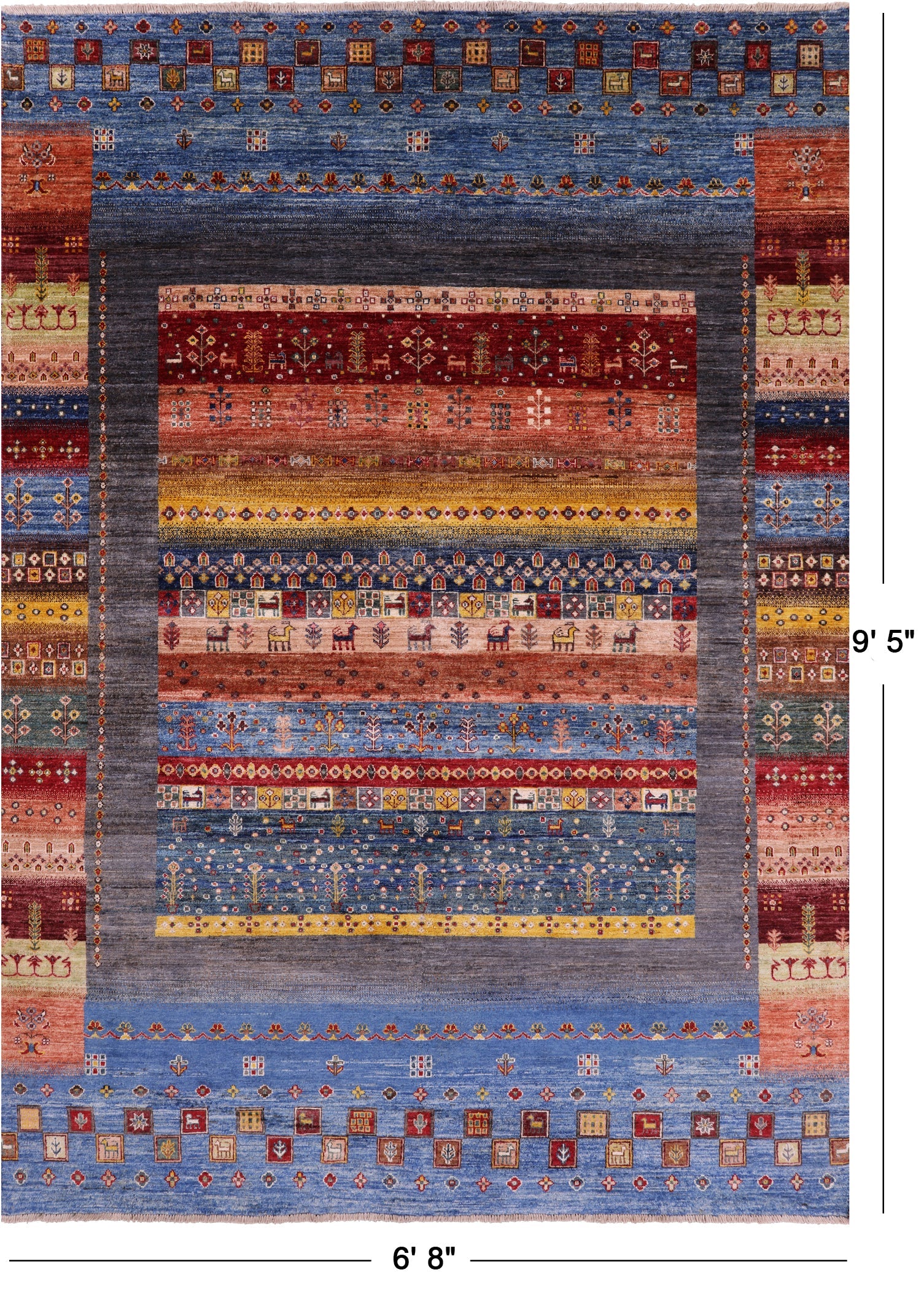 Tribal Persian Gabbeh Handmade Wool Rug - 6' 8" X 9' 5" - Golden Nile