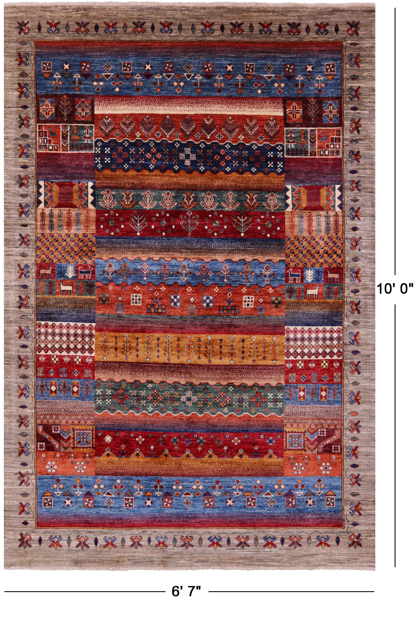 Persian Gabbeh Tribal Hand Knotted Wool Rug - 6' 7" X 10' 0" - Golden Nile