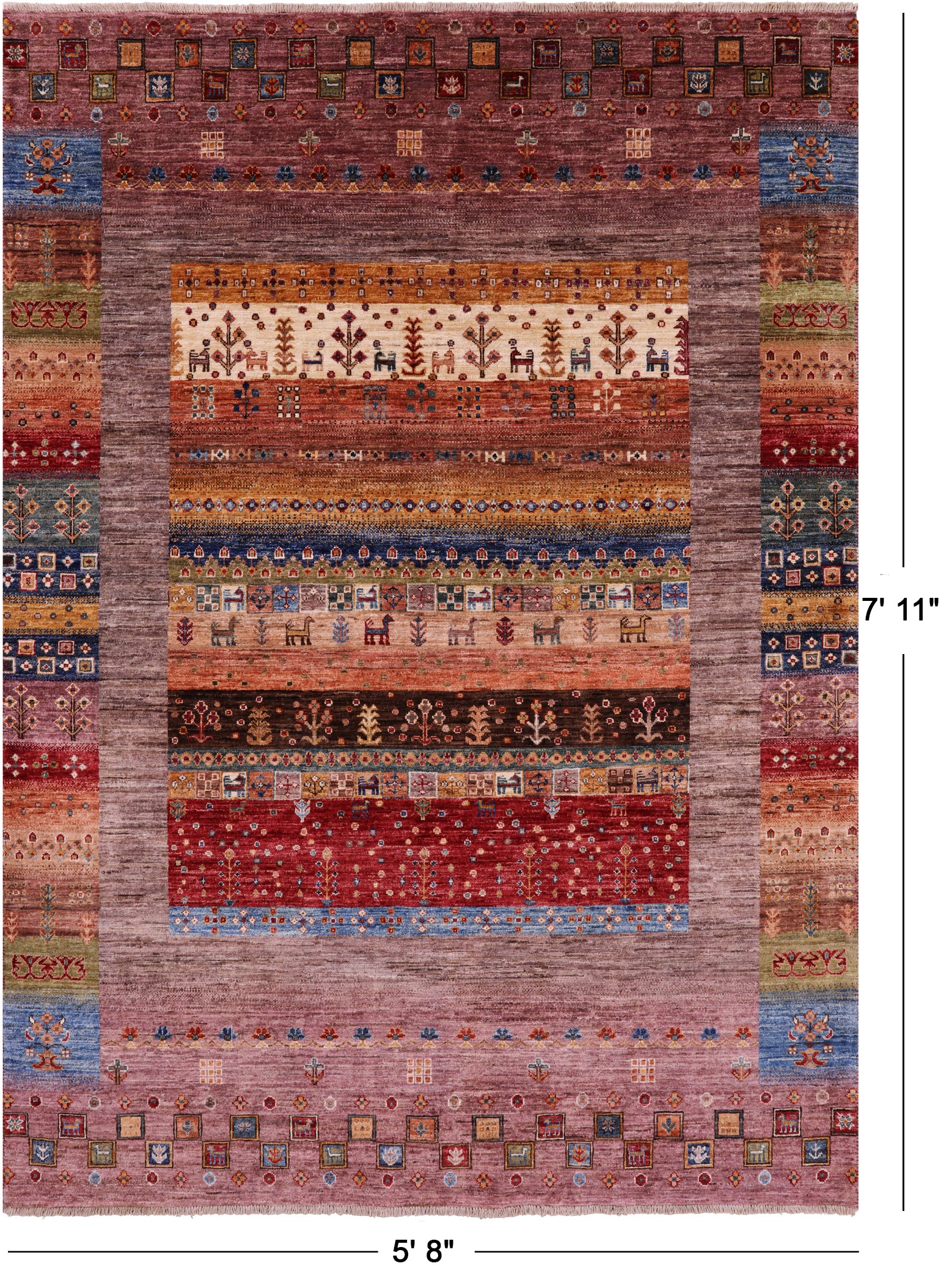 Persian Gabbeh Tribal Hand Knotted Wool Rug - 5' 8" X 7' 11" - Golden Nile