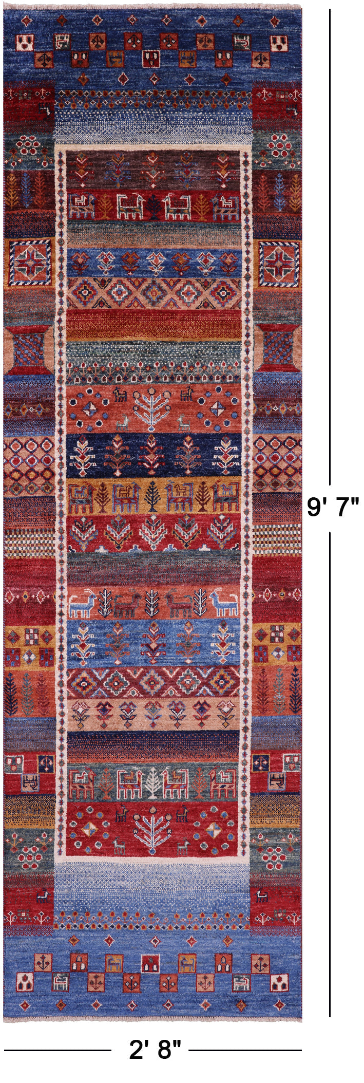 Tribal Persian Gabbeh Hand Knotted Wool Runner Rug - 2' 8" X 9' 7" - Golden Nile