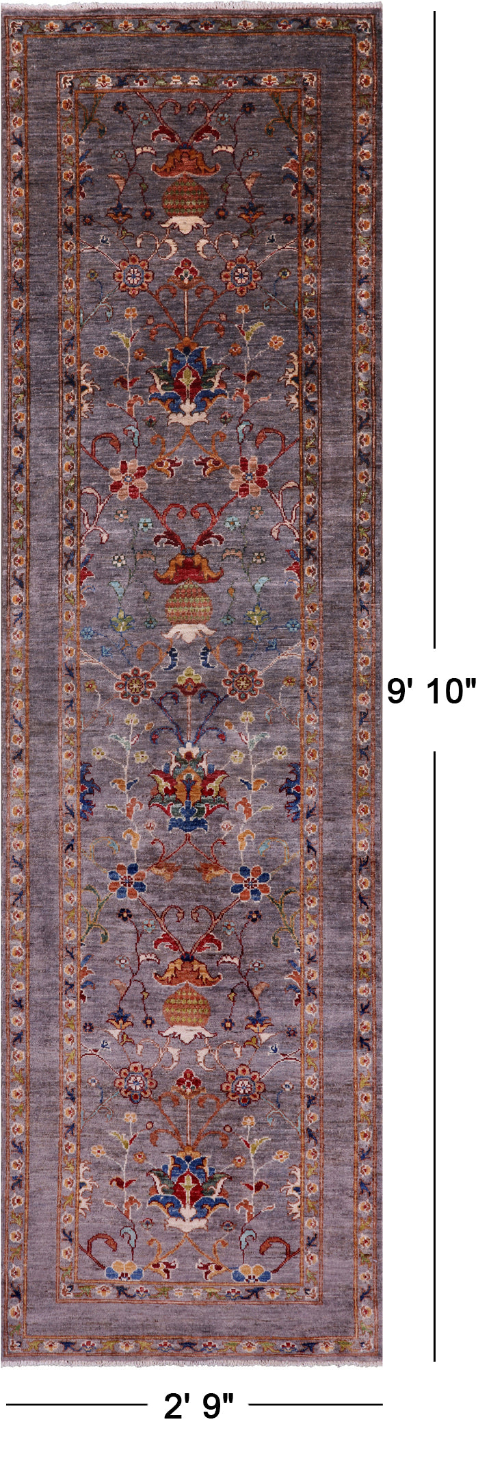 Peshawar Hand Knotted Wool Runner Rug - 2' 9" X 9' 10" - Golden Nile