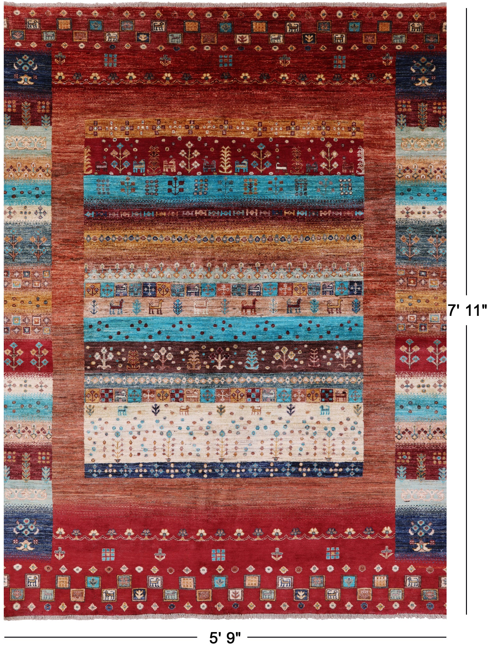 Tribal Persian Gabbeh Hand Knotted Wool Rug - 5' 9" X 7' 11" - Golden Nile