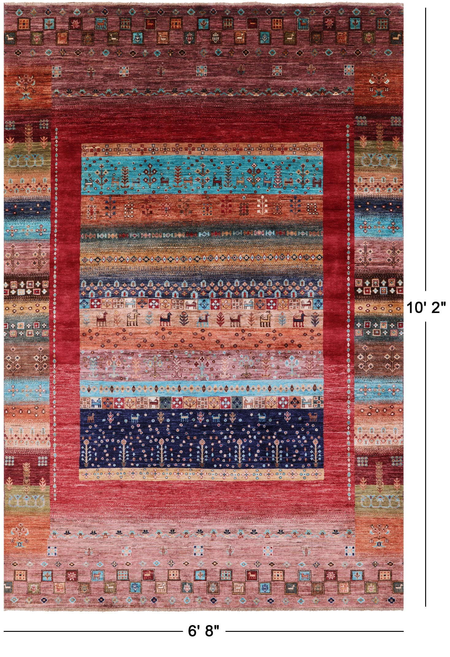 Tribal Persian Gabbeh Hand Knotted Wool Rug - 6' 8" X 10' 2" - Golden Nile
