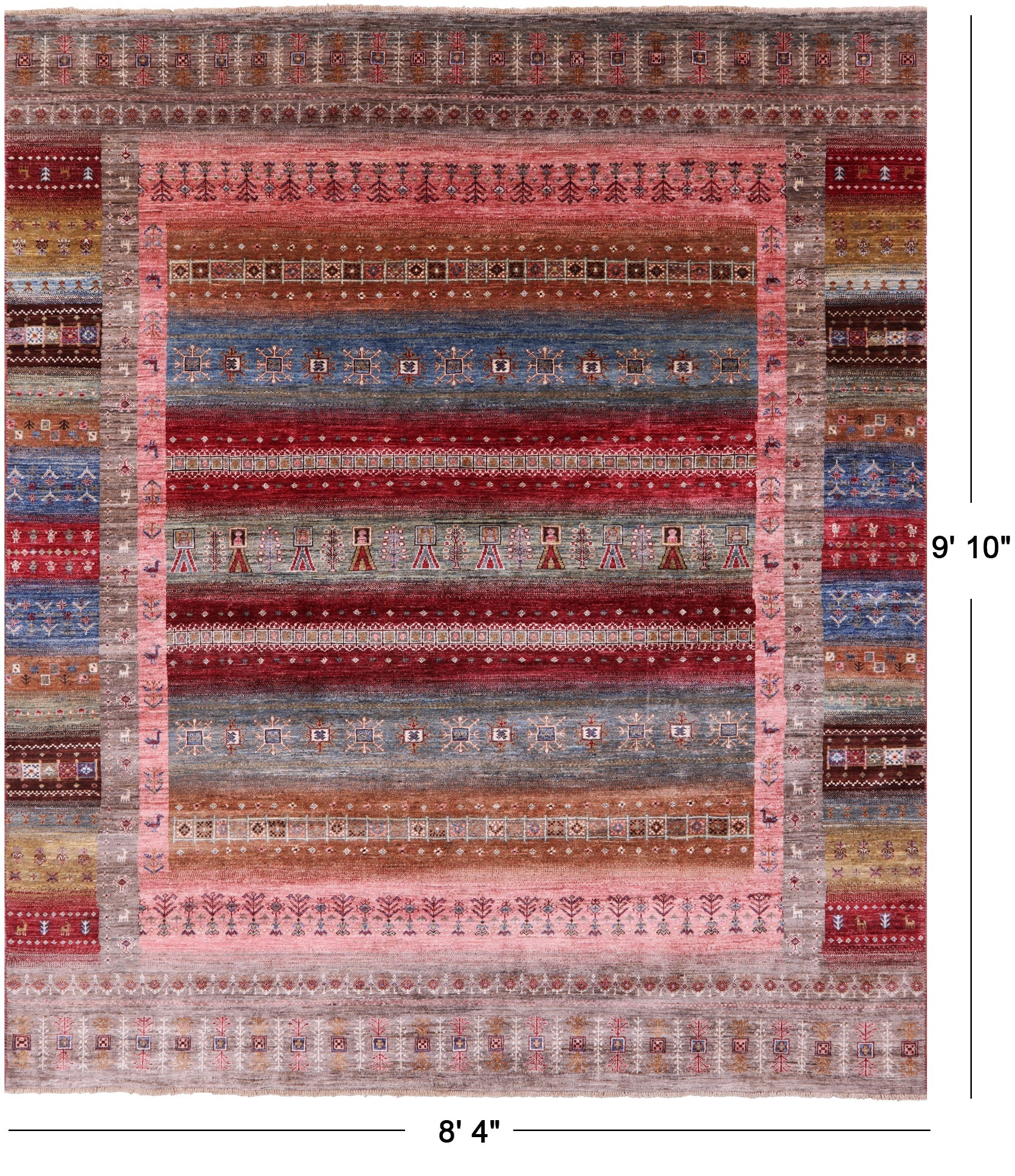 Tribal Persian Gabbeh Hand Knotted Wool Rug - 8' 4" X 9' 10" - Golden Nile