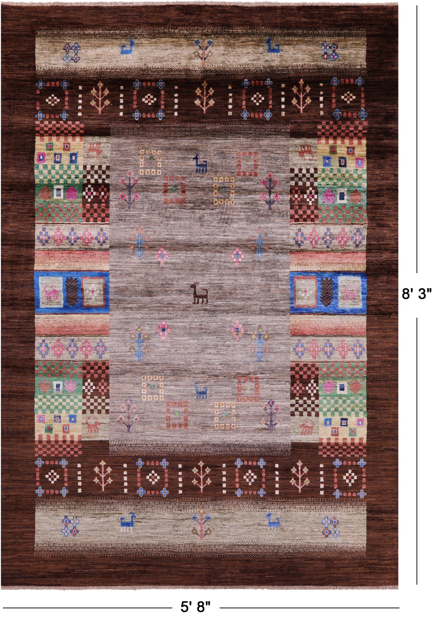Brown Tribal Persian Gabbeh Hand Knotted Wool Rug - 5' 8" X 8' 3" - Golden Nile
