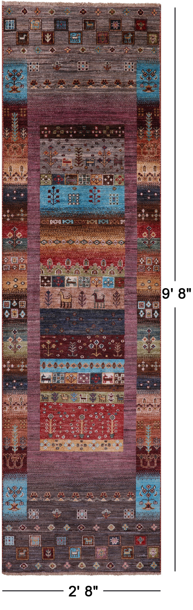 Tribal Persian Gabbeh Hand Knotted Wool Runner Rug - 2' 8" X 9' 8" - Golden Nile