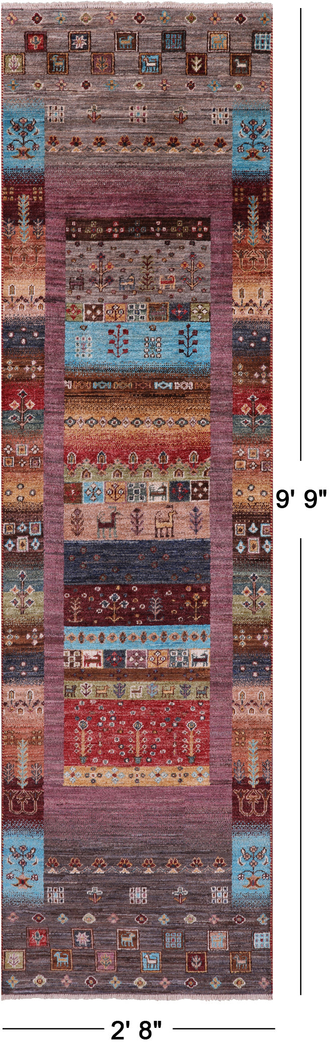 Tribal Persian Gabbeh Hand Knotted Wool Runner Rug - 2' 8" X 9' 9" - Golden Nile