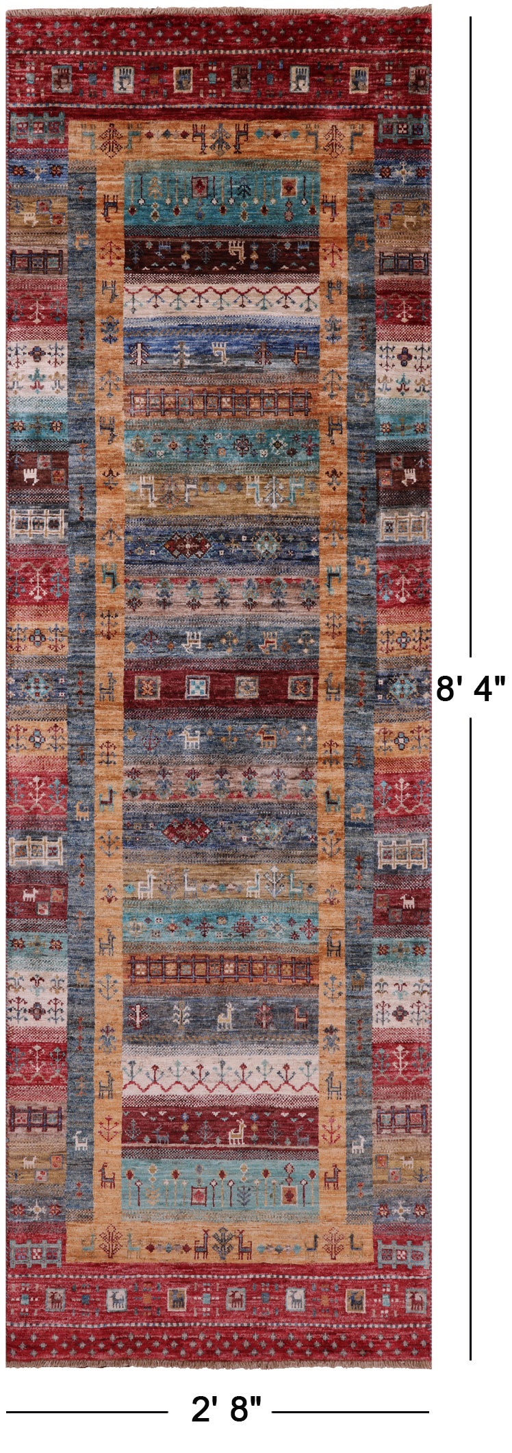 Tribal Persian Gabbeh Hand Knotted Wool Runner Rug - 2' 8" X 8' 4" - Golden Nile