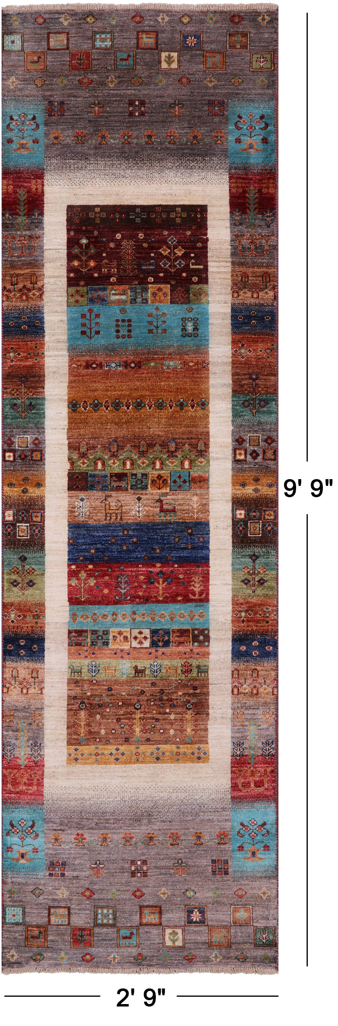 Tribal Persian Gabbeh Hand Knotted Wool Runner Rug - 2' 9" X 9' 9" - Golden Nile