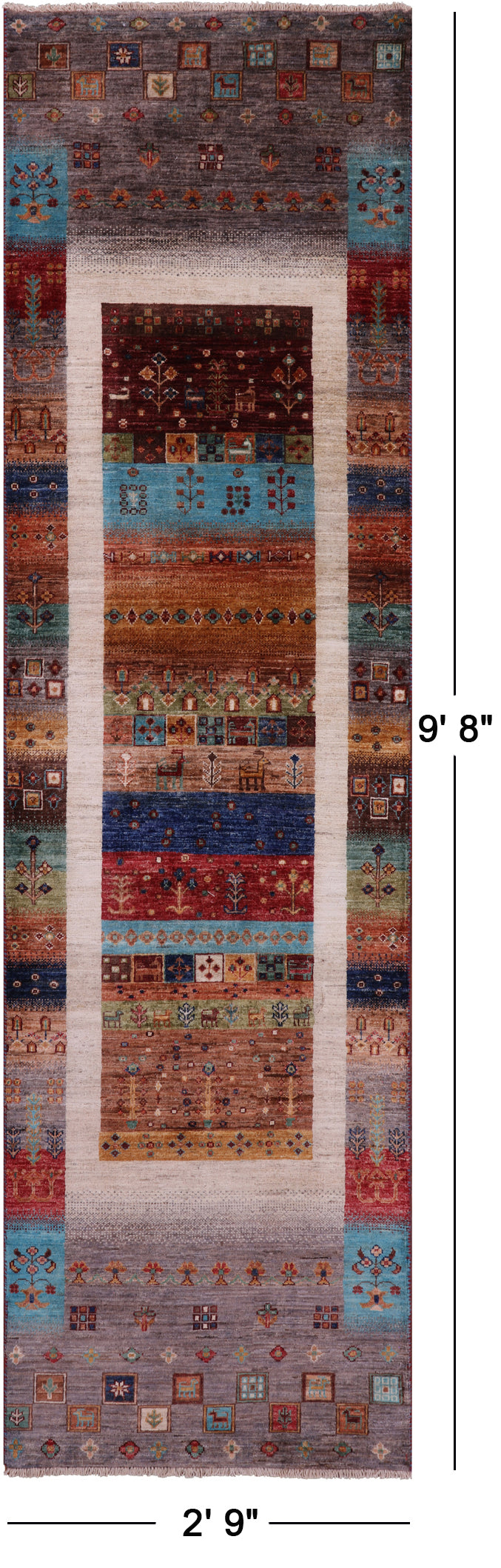 Tribal Persian Gabbeh Hand Knotted Wool Runner Rug - 2' 9" X 9' 8" - Golden Nile