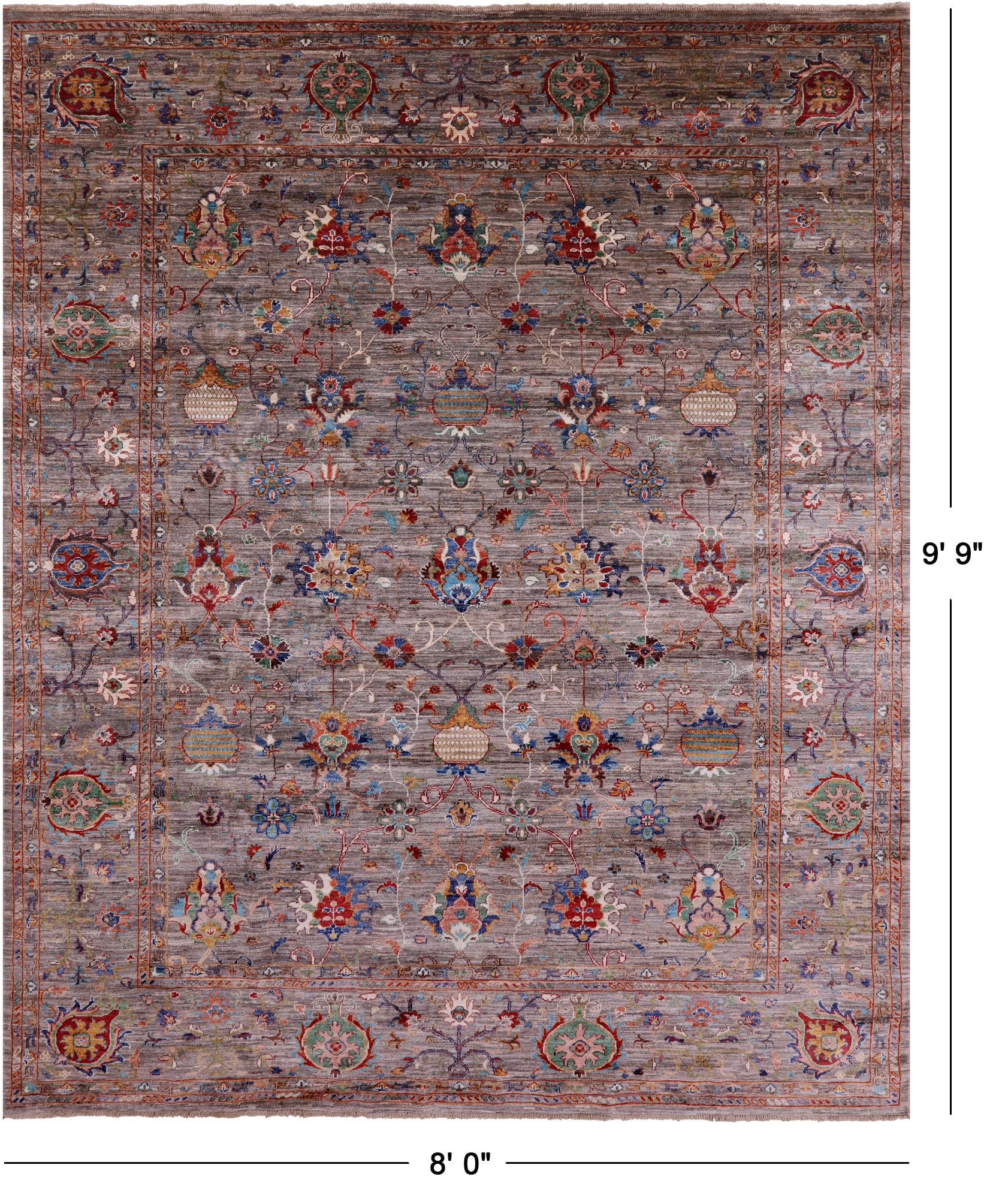 Peshawar Handmade Wool Rug - 8' 0" X 9' 9" - Golden Nile