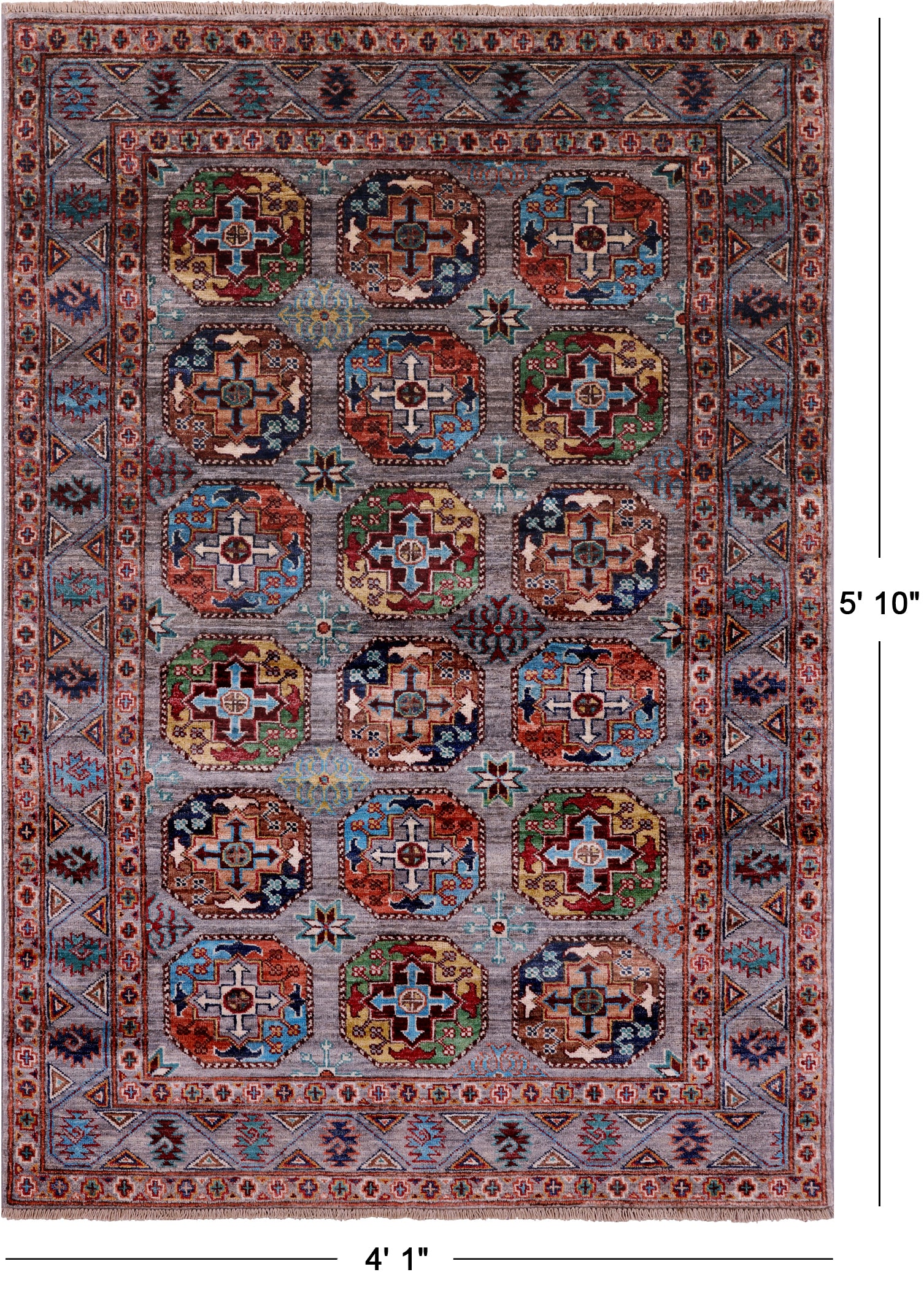 Turkmen Ersari Hand Knotted Wool Rug - 4' 1" X 5' 10" - Golden Nile