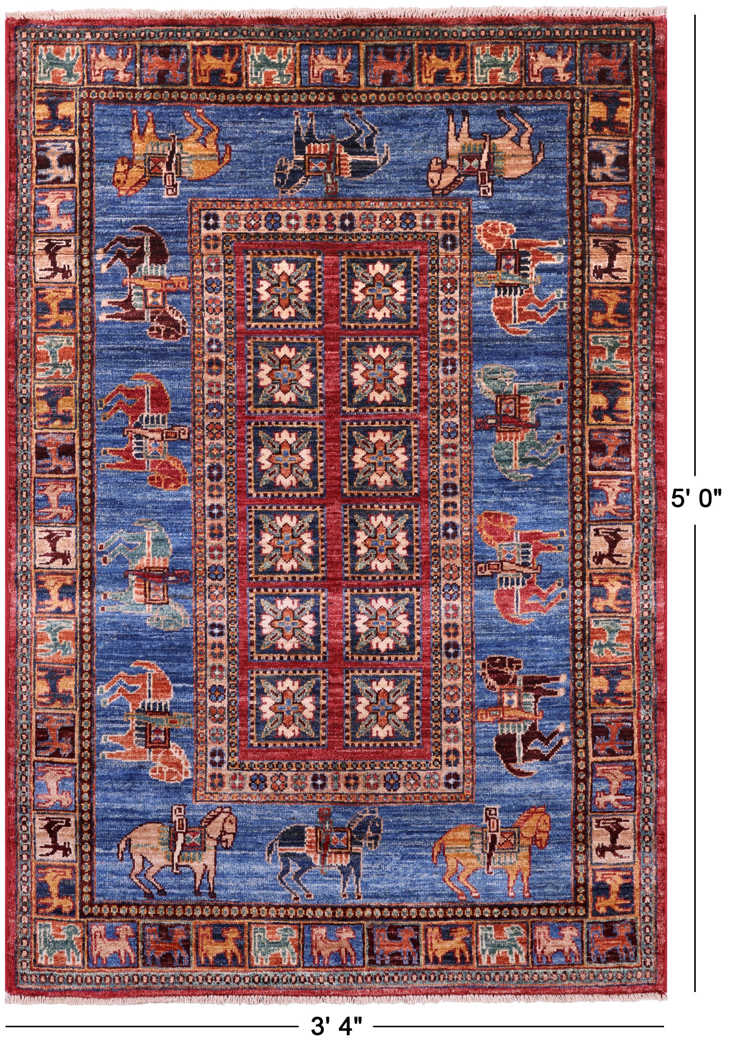 Antiqued Pazyryk Historical Design Hand Knotted Wool Rug - 3' 4" X 5' 0" - Golden Nile