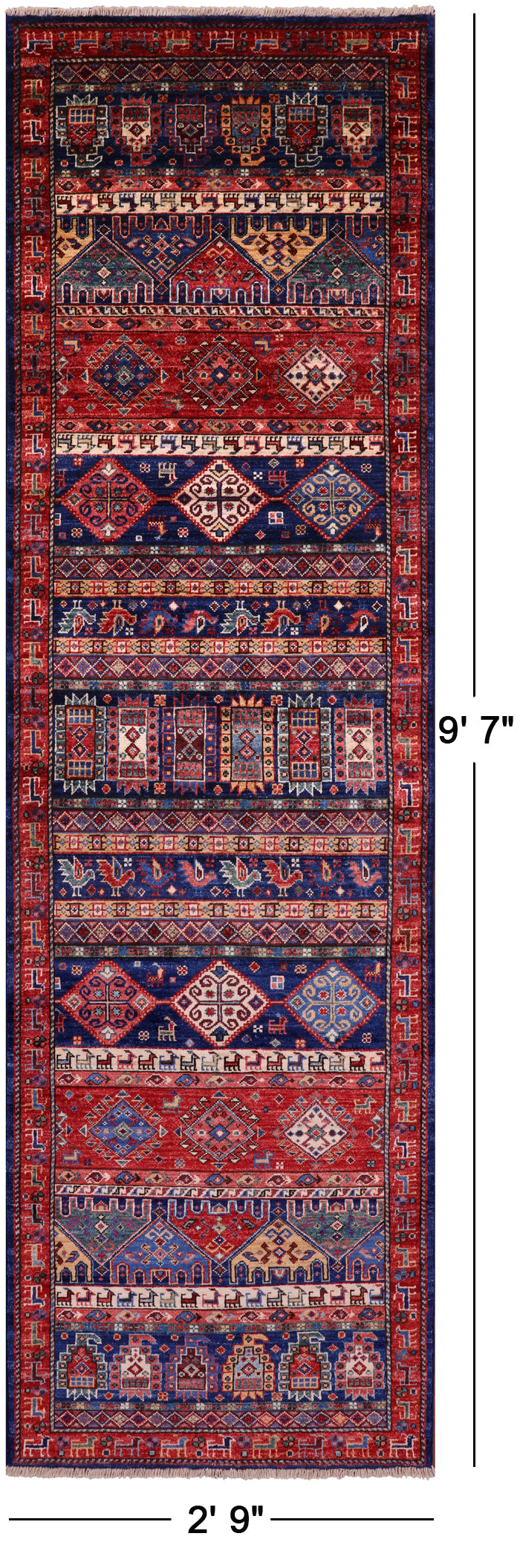 Persian Tribal Gabbeh Hand Knotted Wool Runner Rug - 2' 9" X 9' 7" - Golden Nile