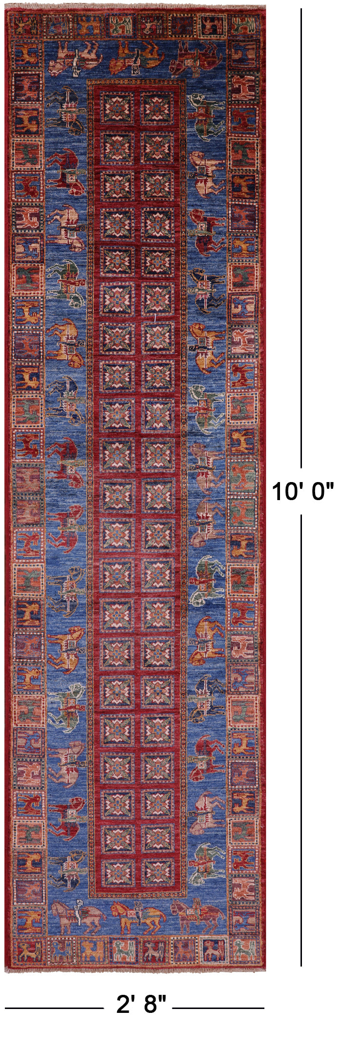 Antiqued Pazyryk Historical Design Hand Knotted Wool Runner Rug - 2' 8" X 10' 0" - Golden Nile