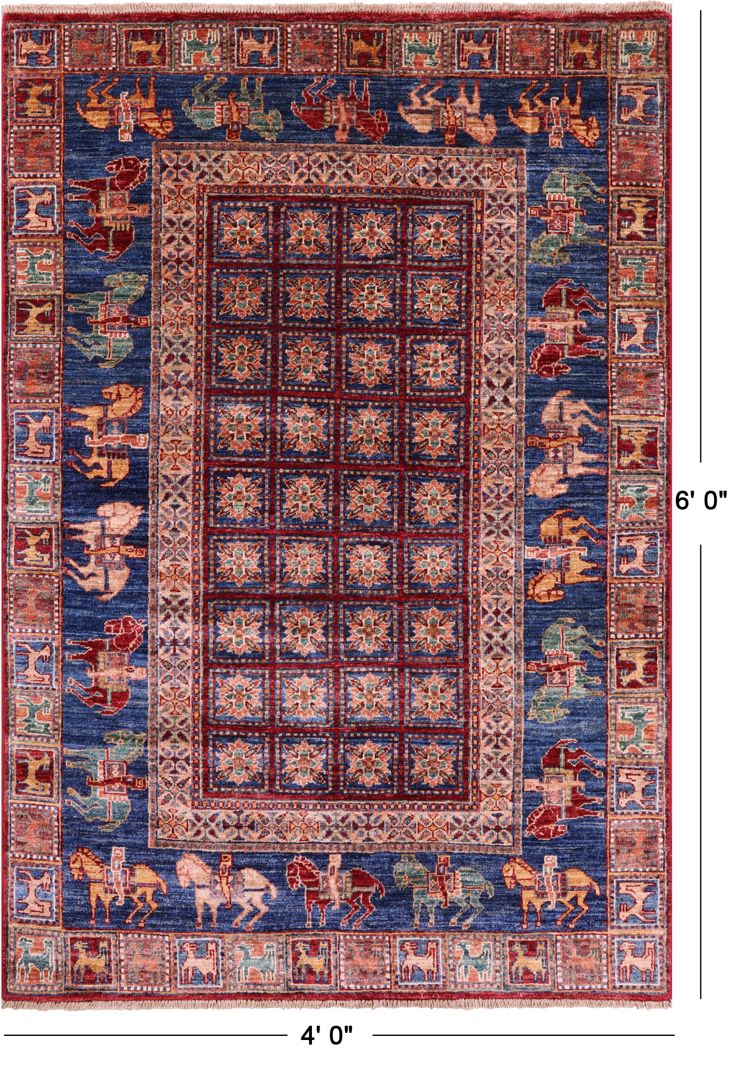 Antiqued Pazyryk Historical Design Handmade Wool Rug - 4' 0" X 6' 0" - Golden Nile