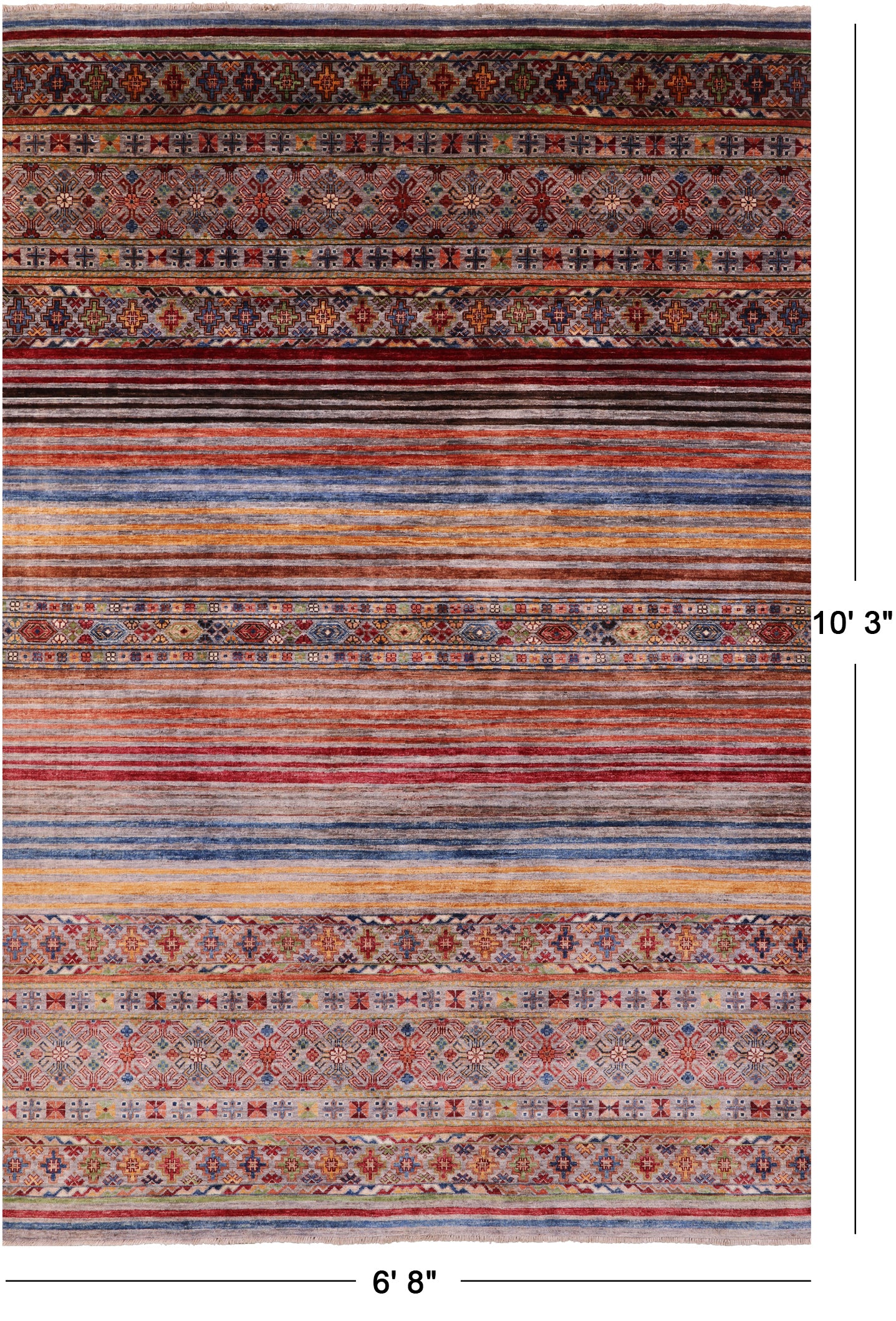 Khorjin Persian Gabbeh Hand Knotted Wool Rug - 6' 8" X 10' 3" - Golden Nile
