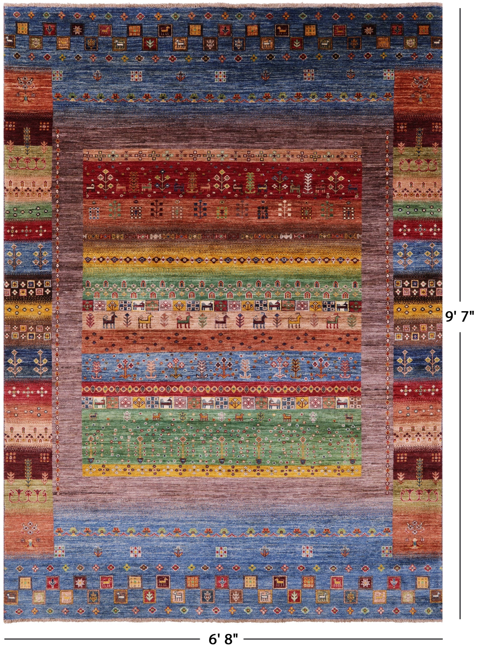 Persian Gabbeh Tribal Hand Knotted Wool Rug - 6' 8" X 9' 7" - Golden Nile
