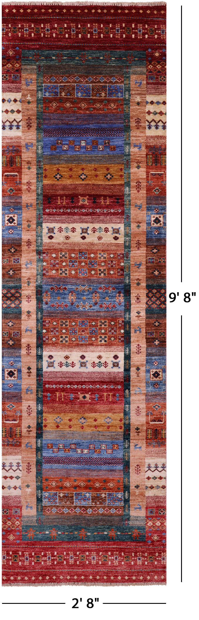 Persian Tribal Gabbeh Handmade Wool Runner Rug - 2' 8" X 9' 8" - Golden Nile
