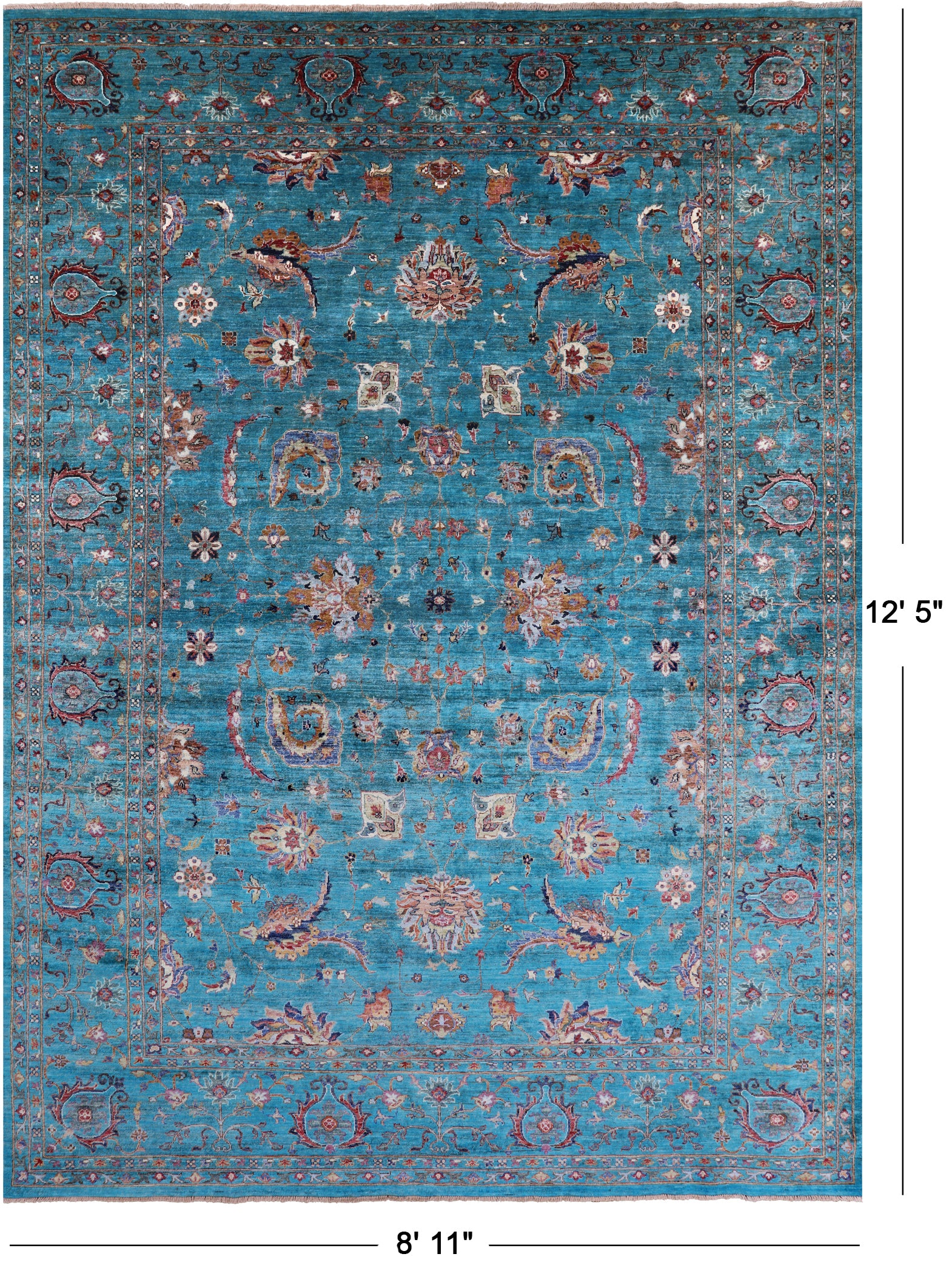 Blue Peshawar Hand Knotted Wool Rug - 8' 11" X 12' 5" - Golden Nile