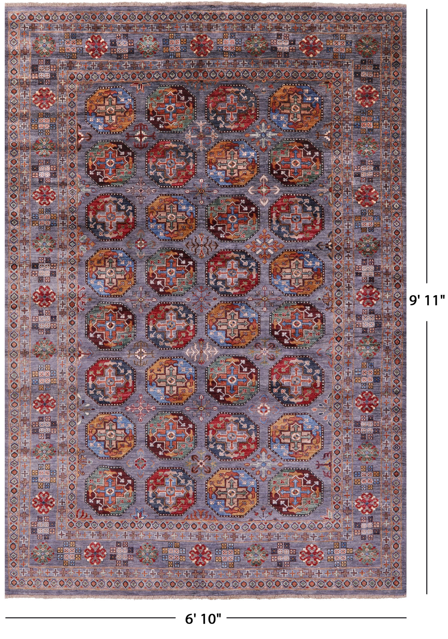 Turkmen Ersari Hand Knotted Wool Rug - 6' 10" X 9' 11" - Golden Nile