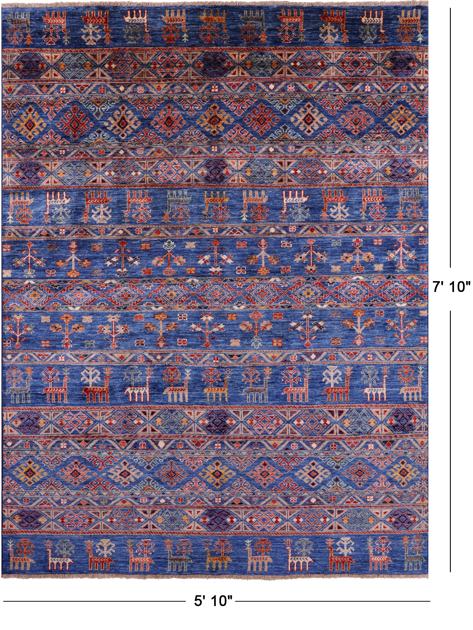 Blue Tribal Persian Gabbeh Hand Knotted Wool Rug - 5' 10" X 7' 10" - Golden Nile