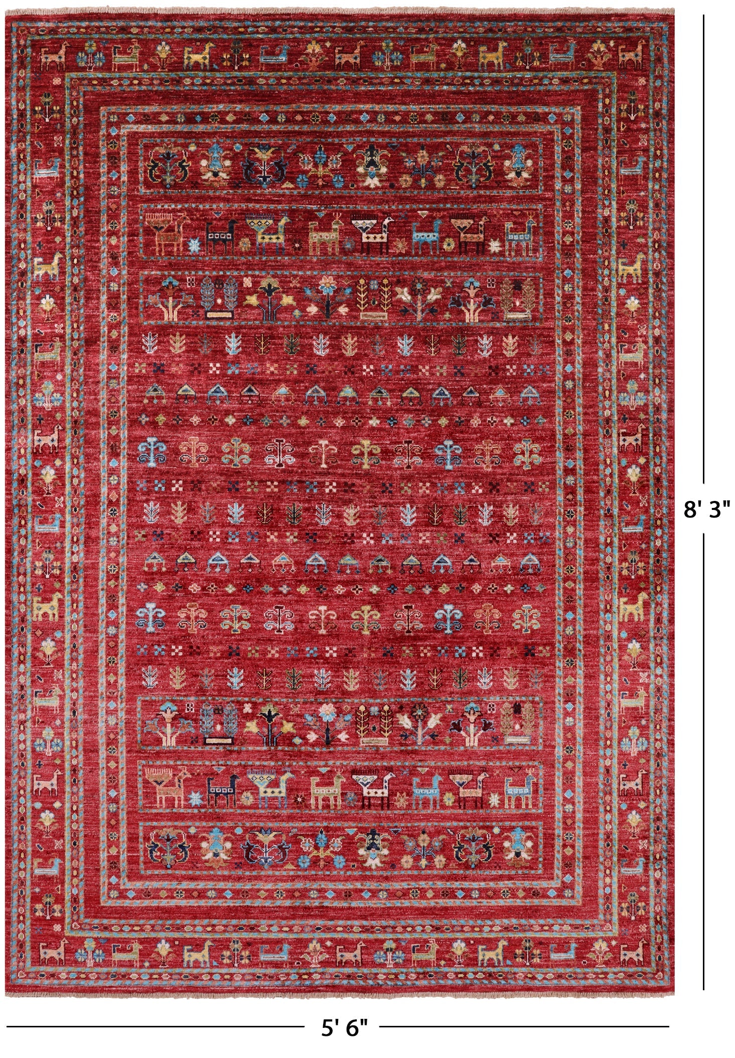 Red Tribal Persian Gabbeh Hand Knotted Wool Rug - 5' 6" X 8' 3" - Golden Nile
