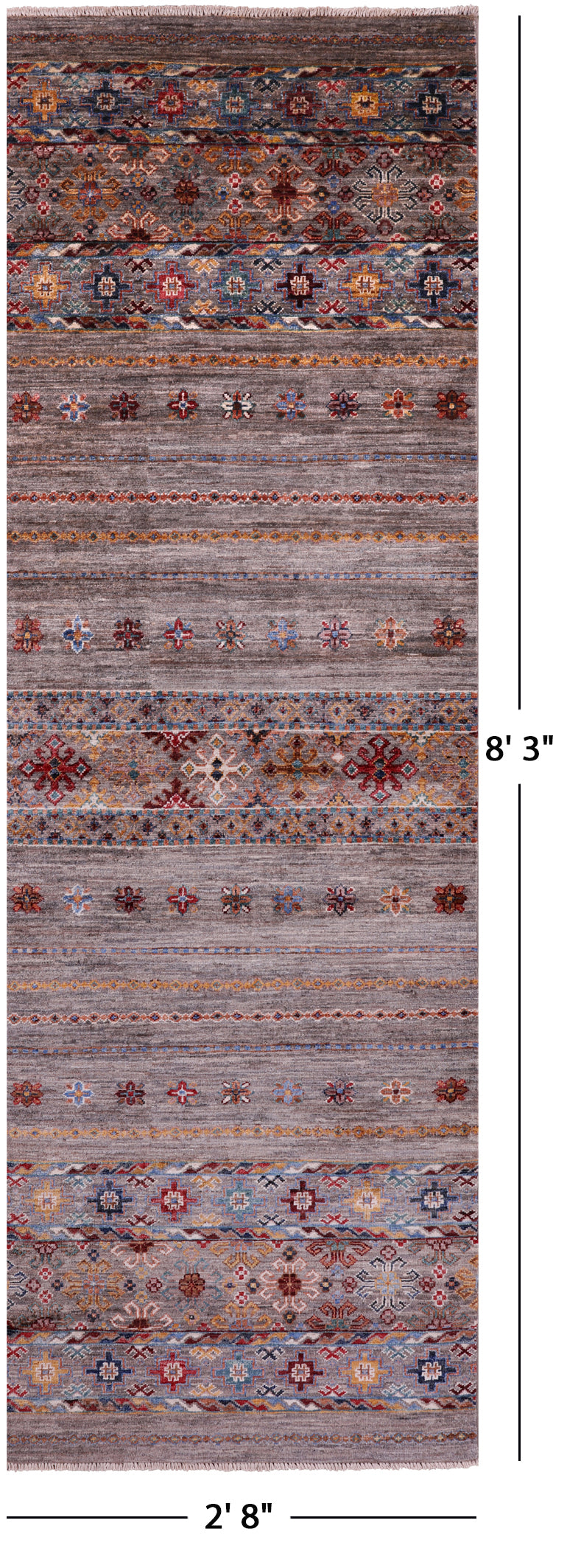 Khorjin Persian Gabbeh Hand Knotted Wool Runner Rug - 2' 8" X 8' 3" - Golden Nile