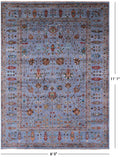 Blue Peshawar Hand Knotted Wool Rug - 8' 0" X 11' 1" - Golden Nile